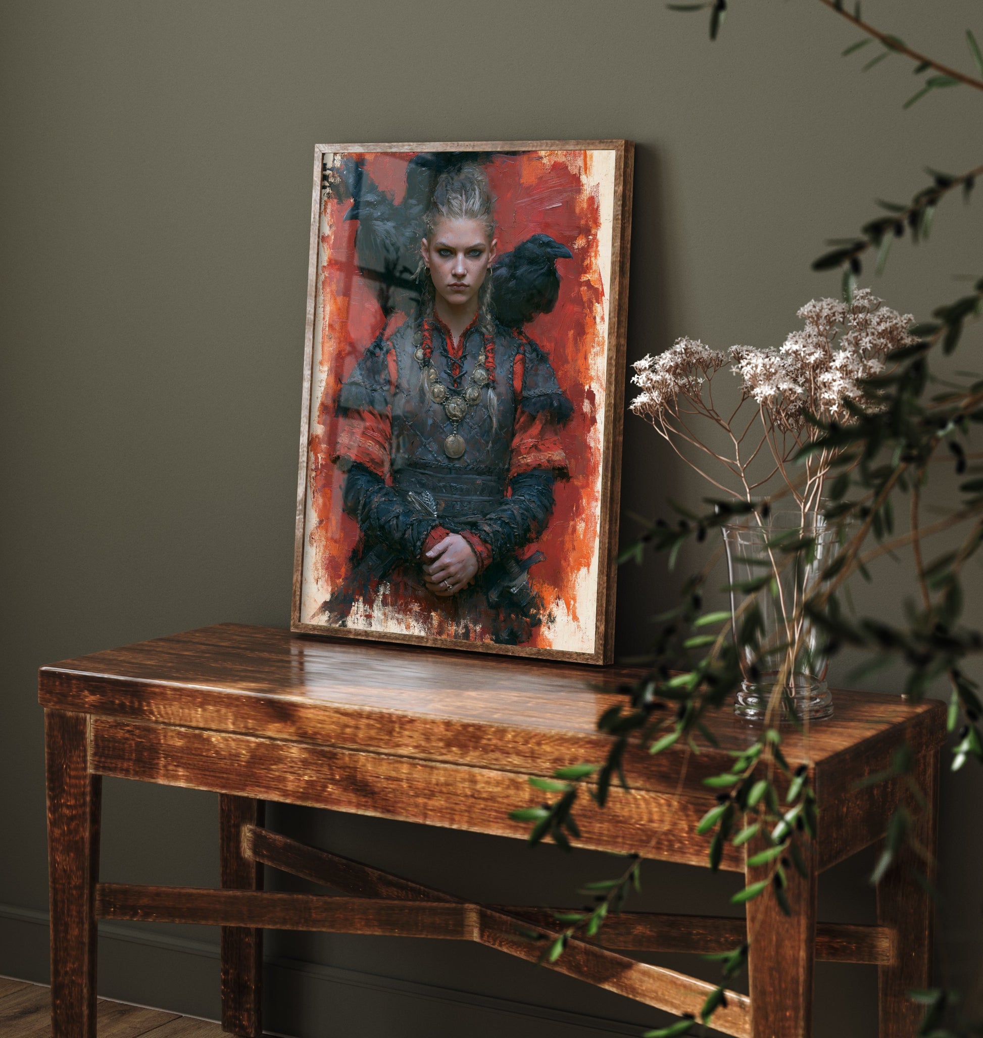 Viking Shieldmaiden Art Print - Ravens Painting - Norse Warrior Poster