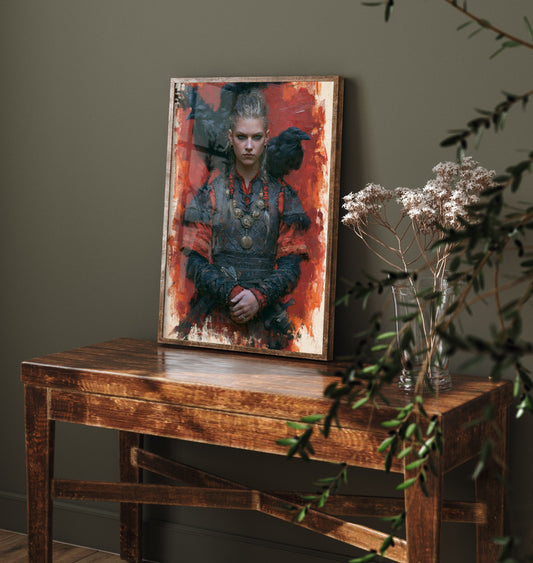 Viking Shieldmaiden Art Print - Ravens Painting - Norse Warrior Poster