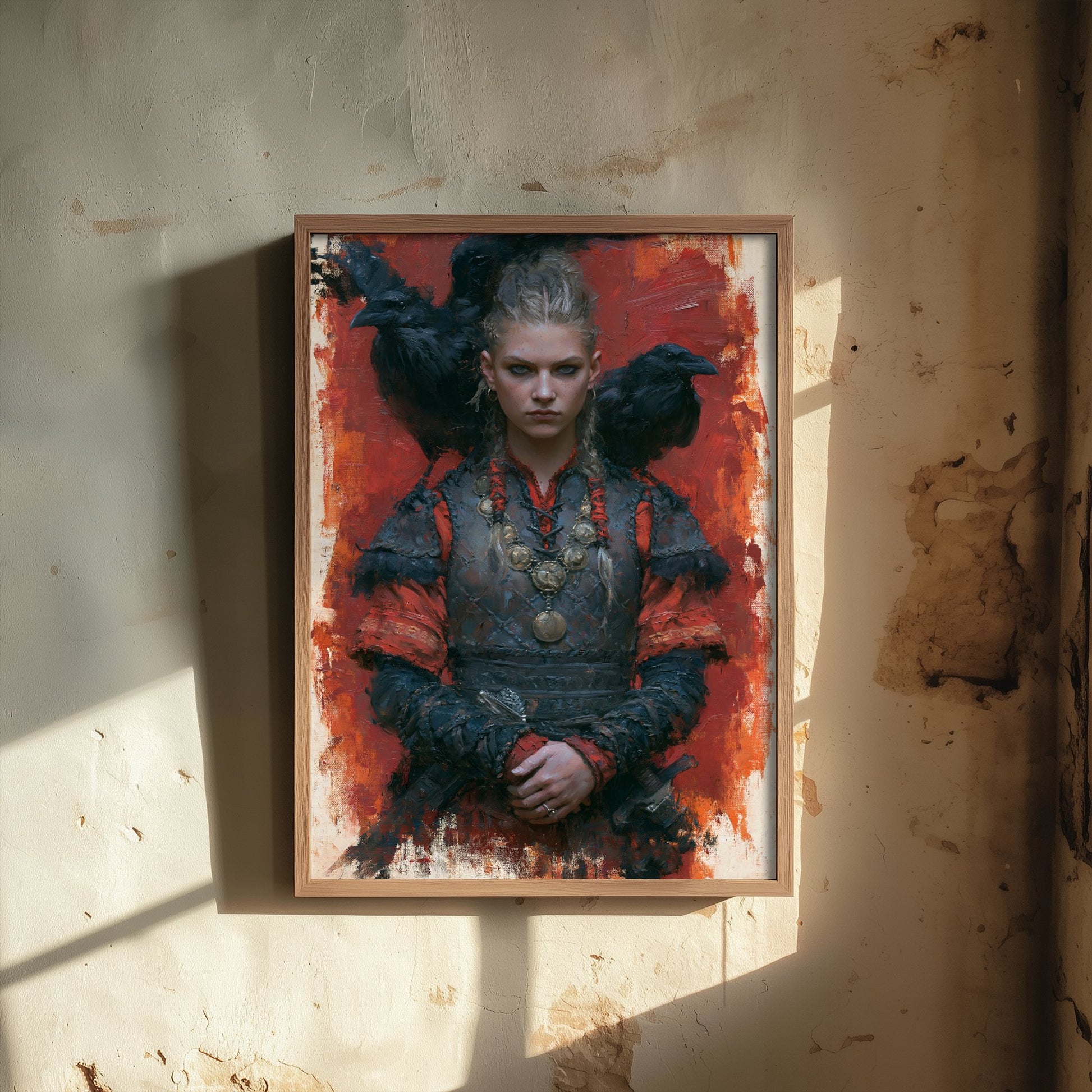 Viking Shieldmaiden Art Print - Ravens Painting - Norse Warrior Poster