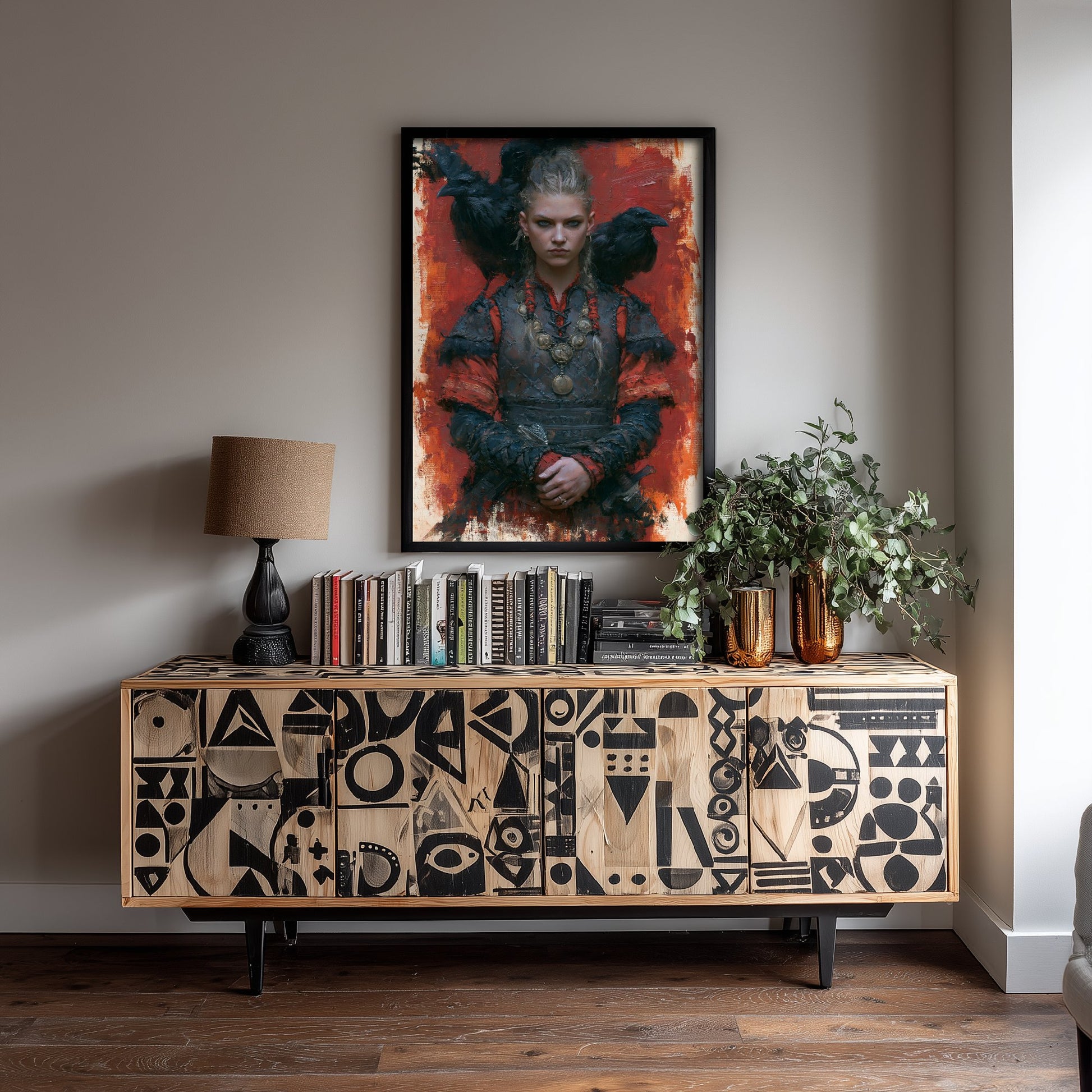 Viking Shieldmaiden Art Print - Ravens Painting - Norse Warrior Poster