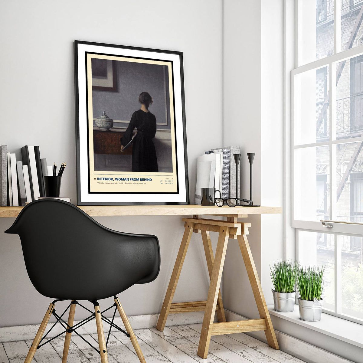 Interior Woman from Behind by Vilhelm Hammershoi Art Print - 1904 Danish Symbolist Classic Painting Poster - Grey Room Gallery Surveymono