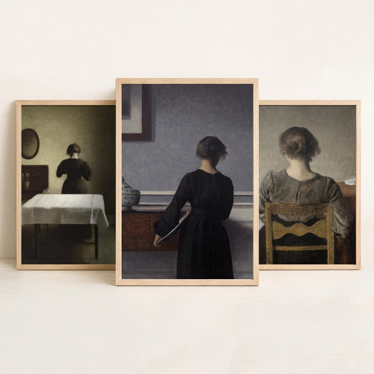 Vilhelm Hammershoi Set of Three Art Prints - Rest, Young Woman Seen from the Back, Quiet Interior - Danish Poster Painting
