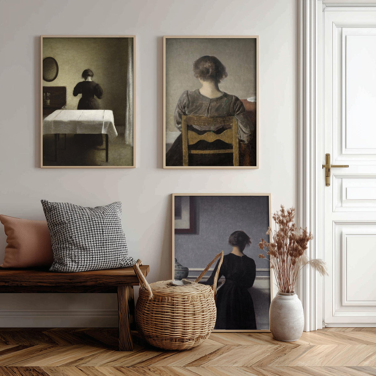Vilhelm Hammershoi Set of Three Art Prints - Rest, Young Woman Seen from the Back, Quiet Interior - Danish Poster Painting