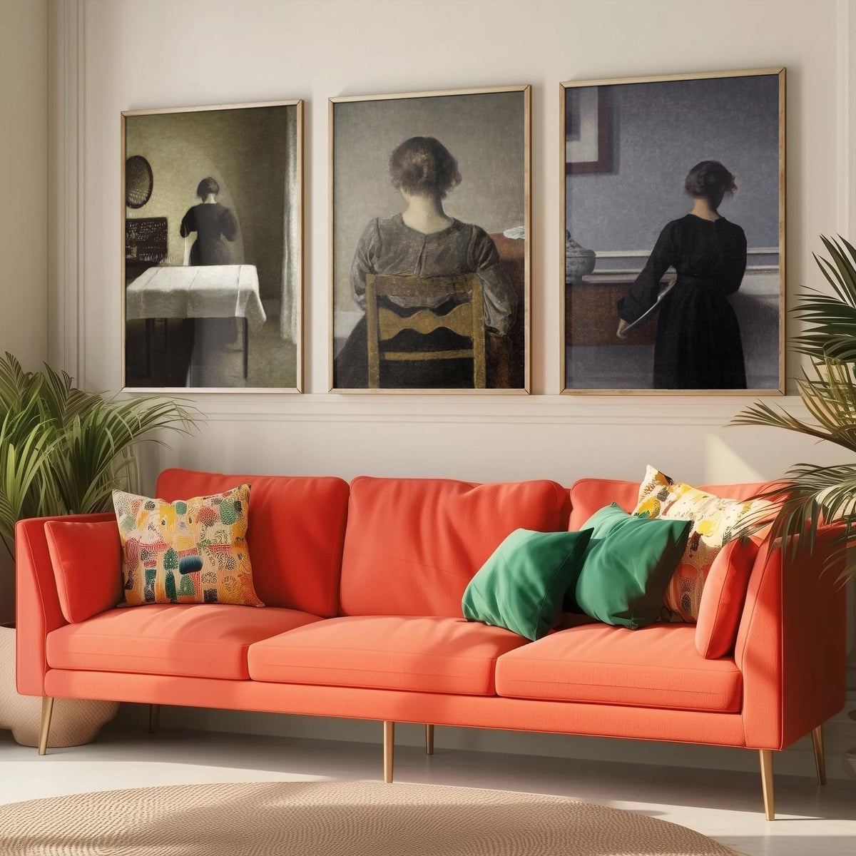 Vilhelm Hammershoi Set of Three Art Prints - Rest, Young Woman Seen from the Back, Quiet Interior - Danish Poster Painting
