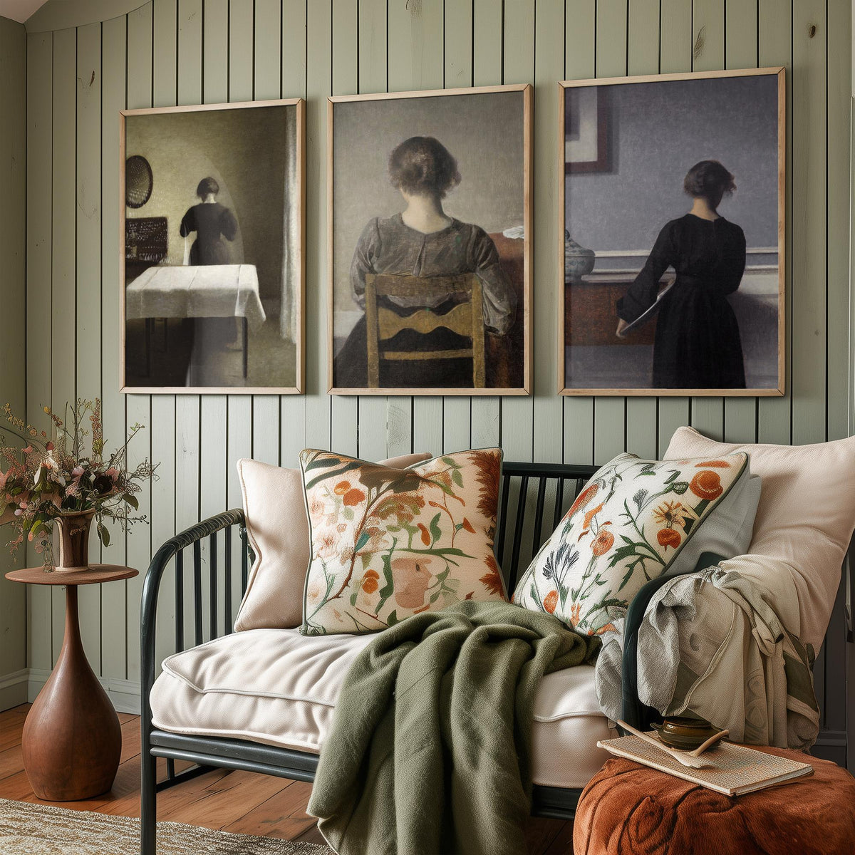 Vilhelm Hammershoi Set of Three Art Prints - Rest, Young Woman Seen from the Back, Quiet Interior - Danish Poster Painting
