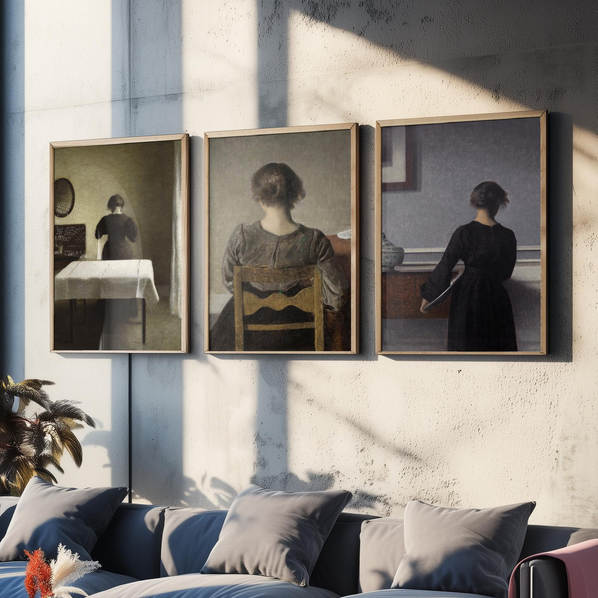 Vilhelm Hammershoi Set of Three Art Prints - Rest, Young Woman Seen from the Back, Quiet Interior - Danish Poster Painting