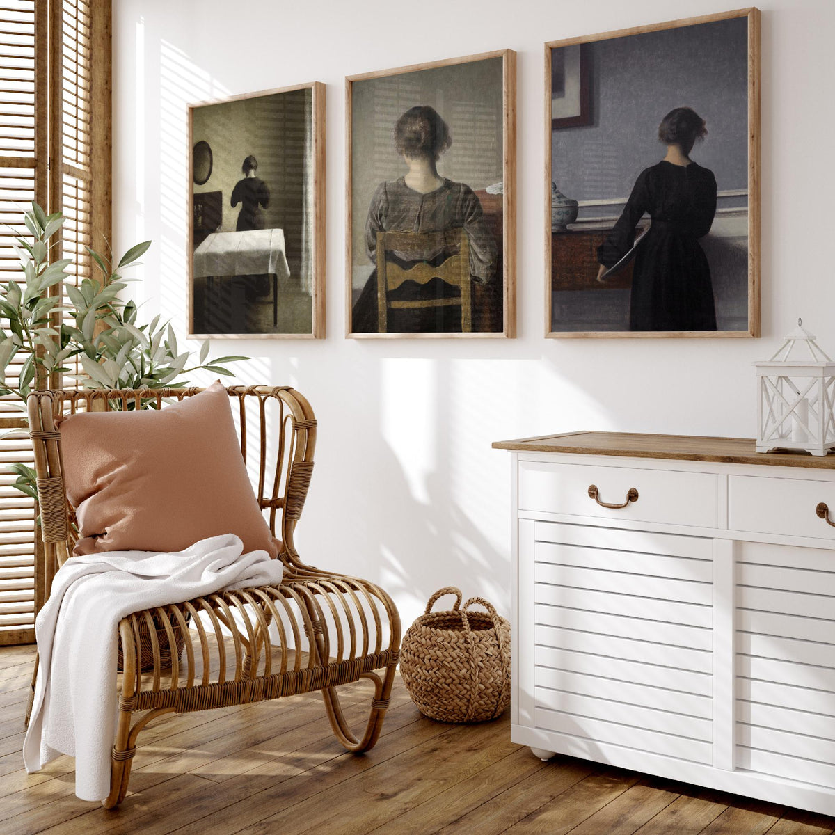 Vilhelm Hammershoi Set of Three Art Prints - Rest, Young Woman Seen from the Back, Quiet Interior - Danish Poster Painting