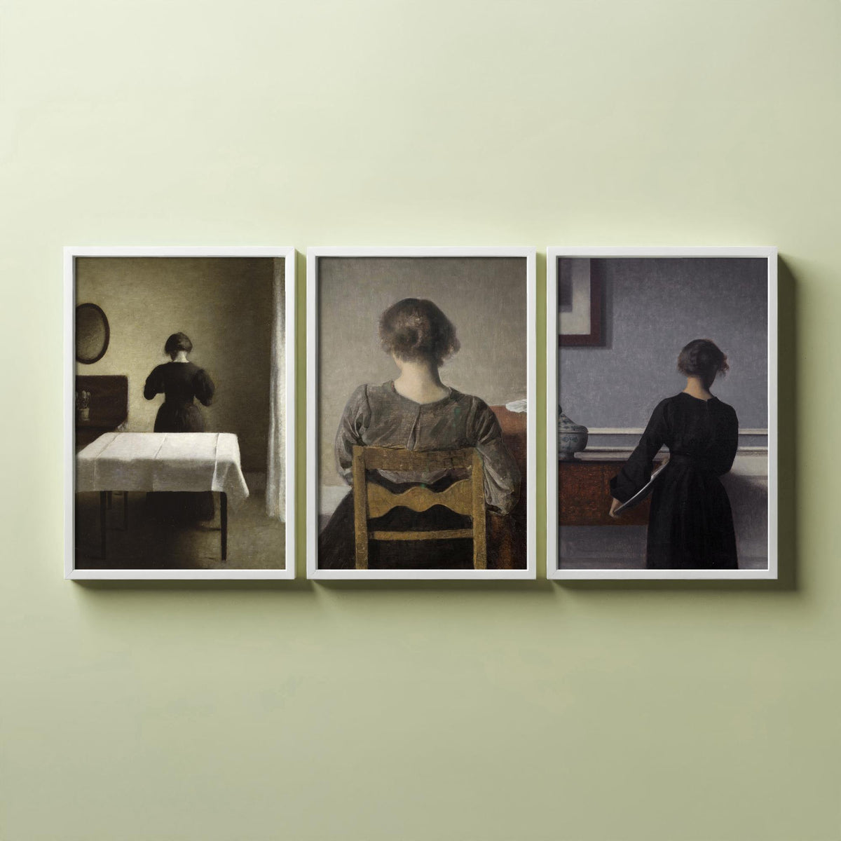 Vilhelm Hammershoi Set of Three Art Prints - Rest, Young Woman Seen from the Back, Quiet Interior - Danish Poster Painting