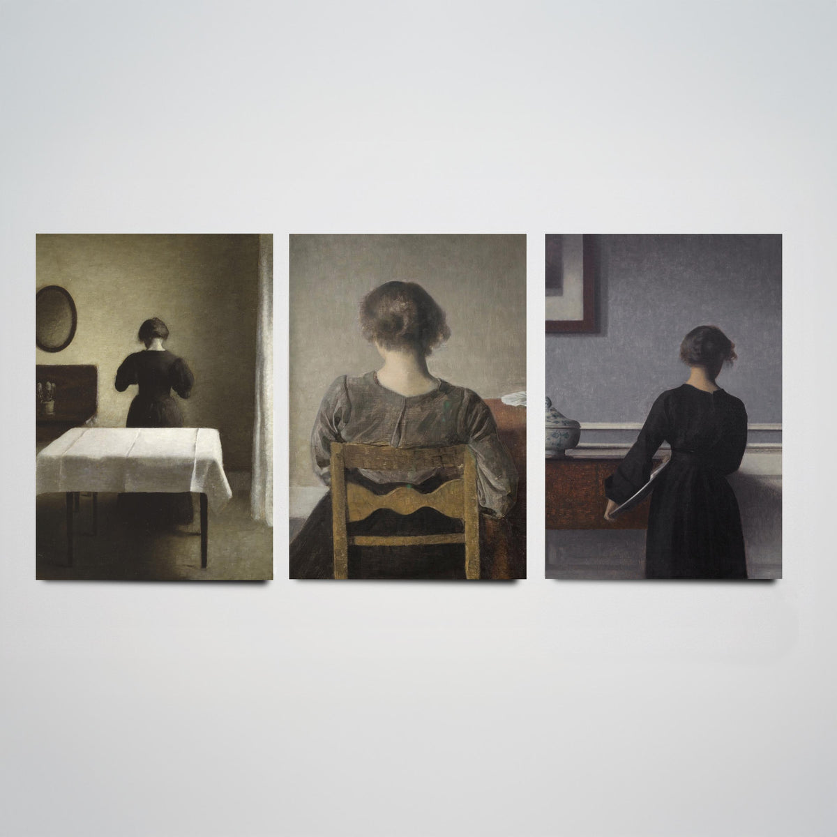 Vilhelm Hammershoi Set of Three Art Prints - Rest, Young Woman Seen from the Back, Quiet Interior - Danish Poster Painting
