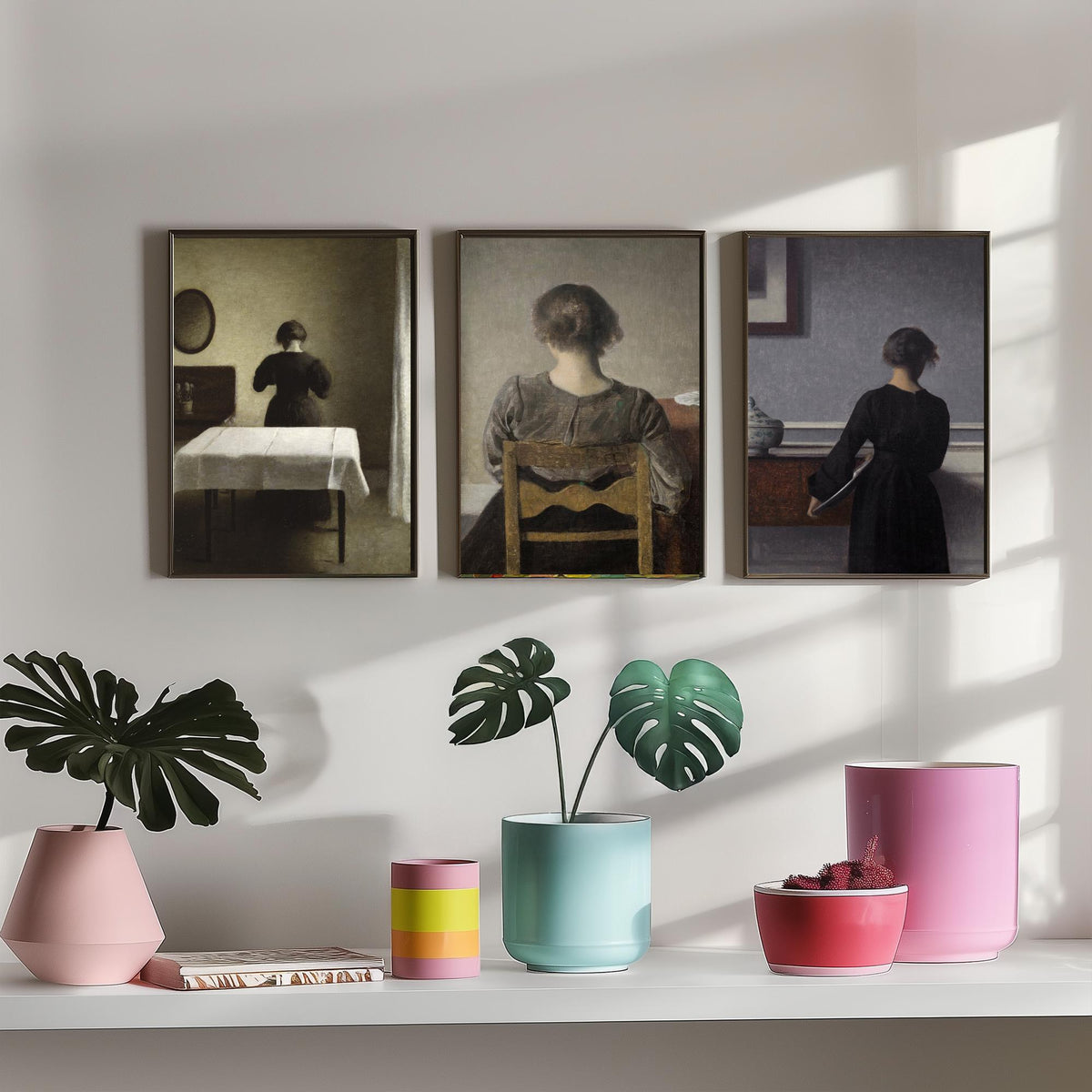 Vilhelm Hammershoi Set of Three Art Prints - Rest, Young Woman Seen from the Back, Quiet Interior - Danish Poster Painting