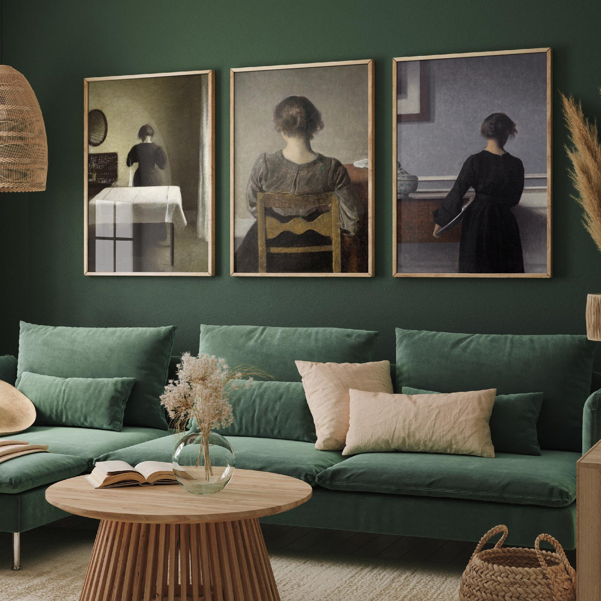 Vilhelm Hammershoi Set of Three Art Prints - Rest, Young Woman Seen from the Back, Quiet Interior - Danish Poster Painting