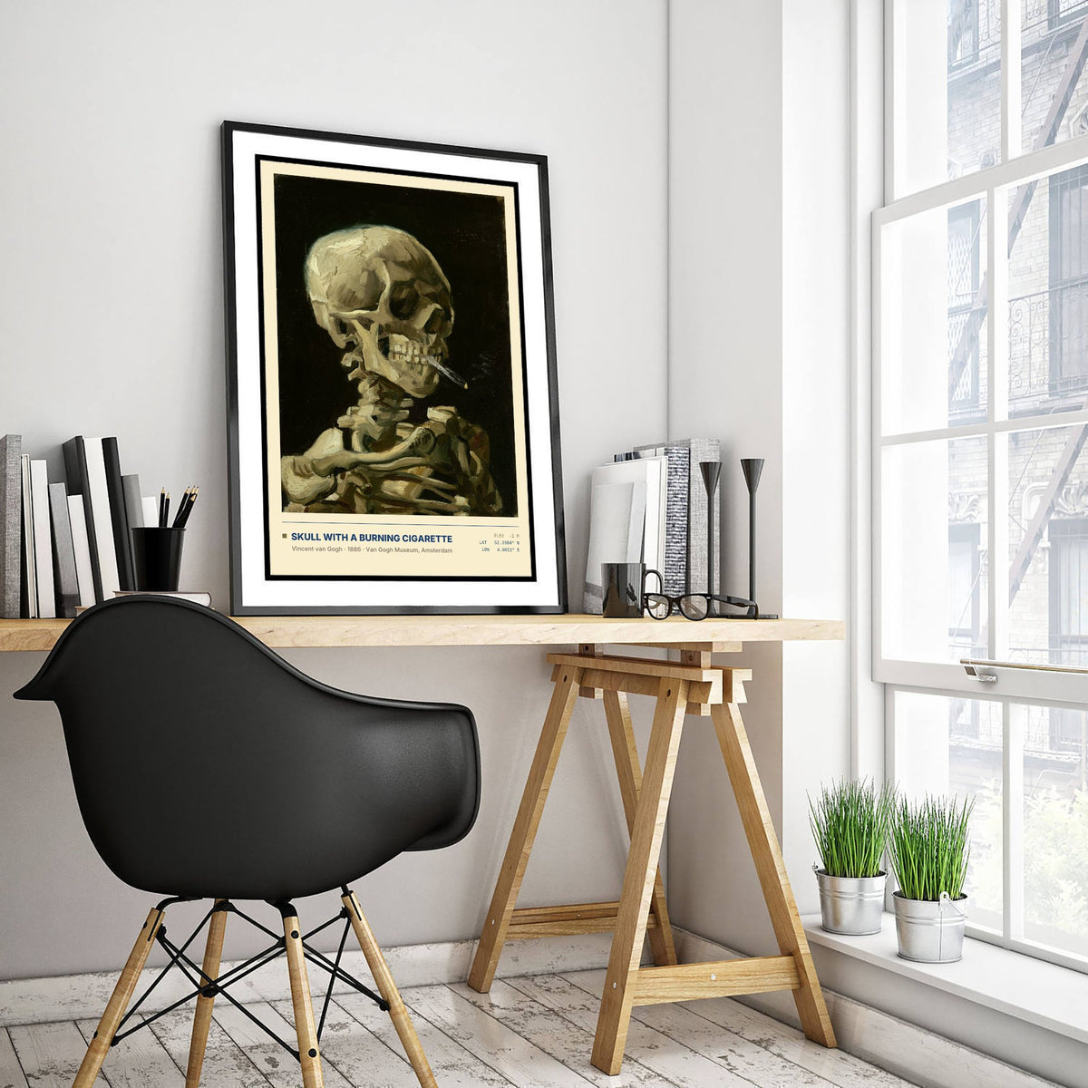 Skull with a Burning Cigarette by Vincent van Gogh Art Print - 1886 Post-Impressionist Classic Painting Poster - Anatomy Gallery Surveymono