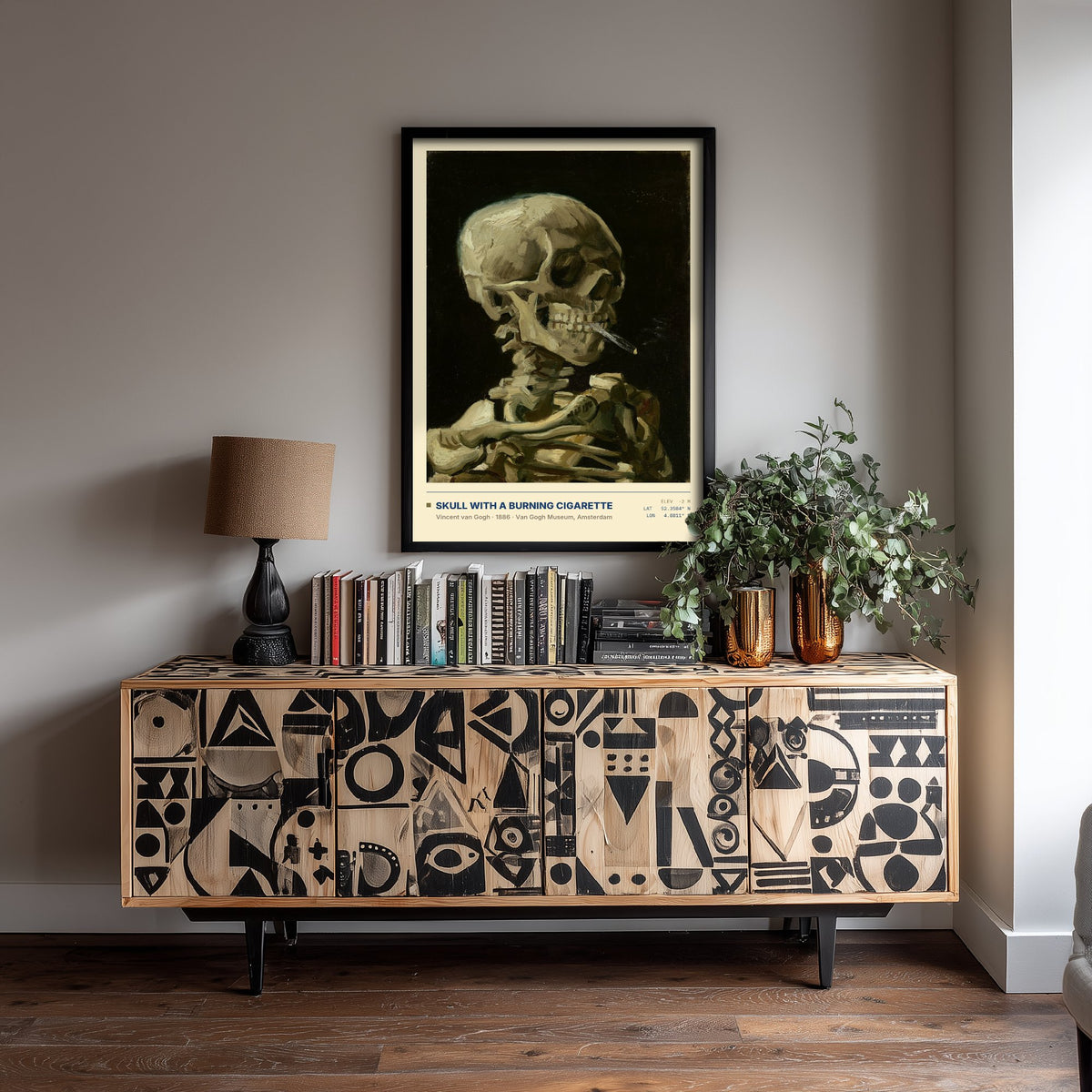 Skull with a Burning Cigarette by Vincent van Gogh Art Print - 1886 Post-Impressionist Classic Painting Poster - Anatomy Gallery Surveymono