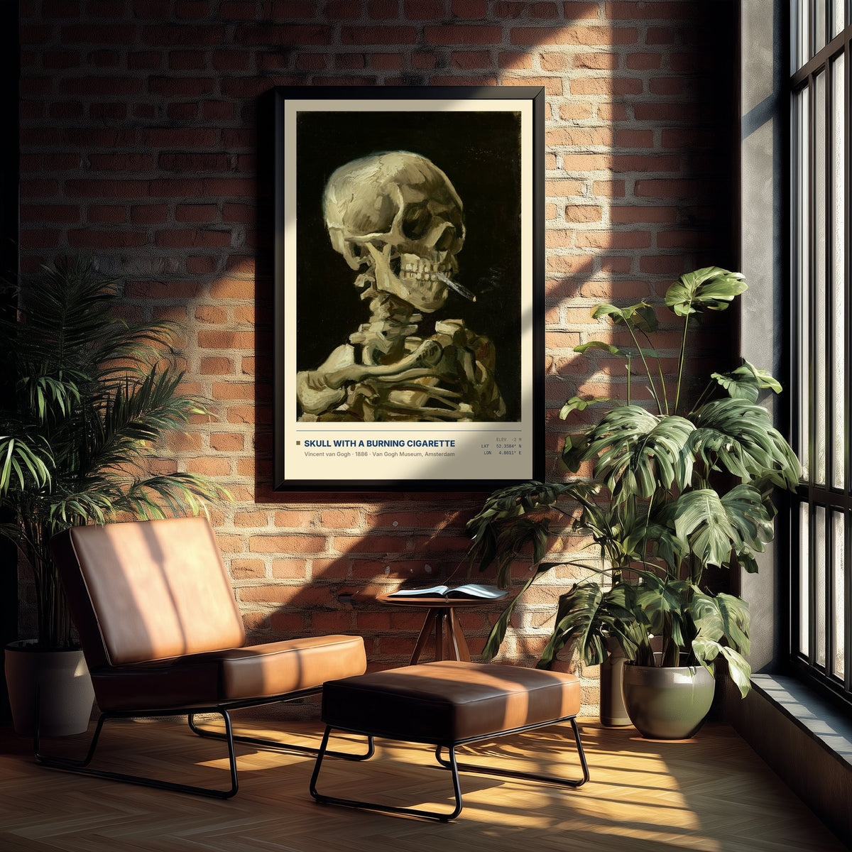 Skull with a Burning Cigarette by Vincent van Gogh Art Print - 1886 Post-Impressionist Classic Painting Poster - Anatomy Gallery Surveymono
