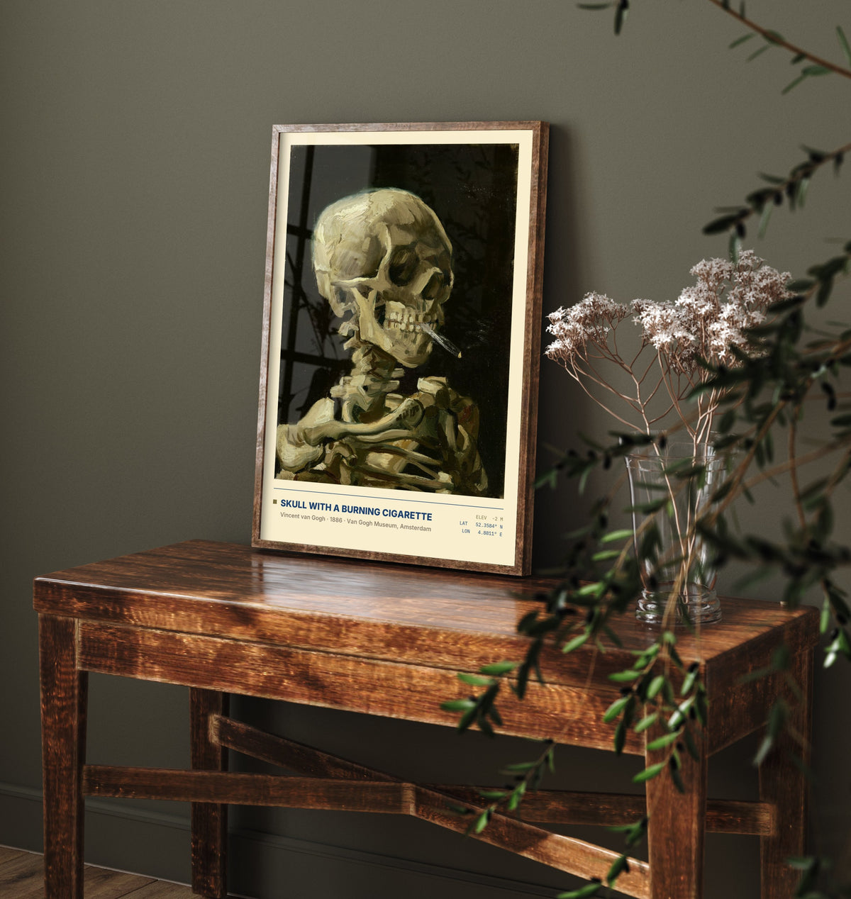 Skull with a Burning Cigarette by Vincent van Gogh Art Print - 1886 Post-Impressionist Classic Painting Poster - Anatomy Gallery Surveymono