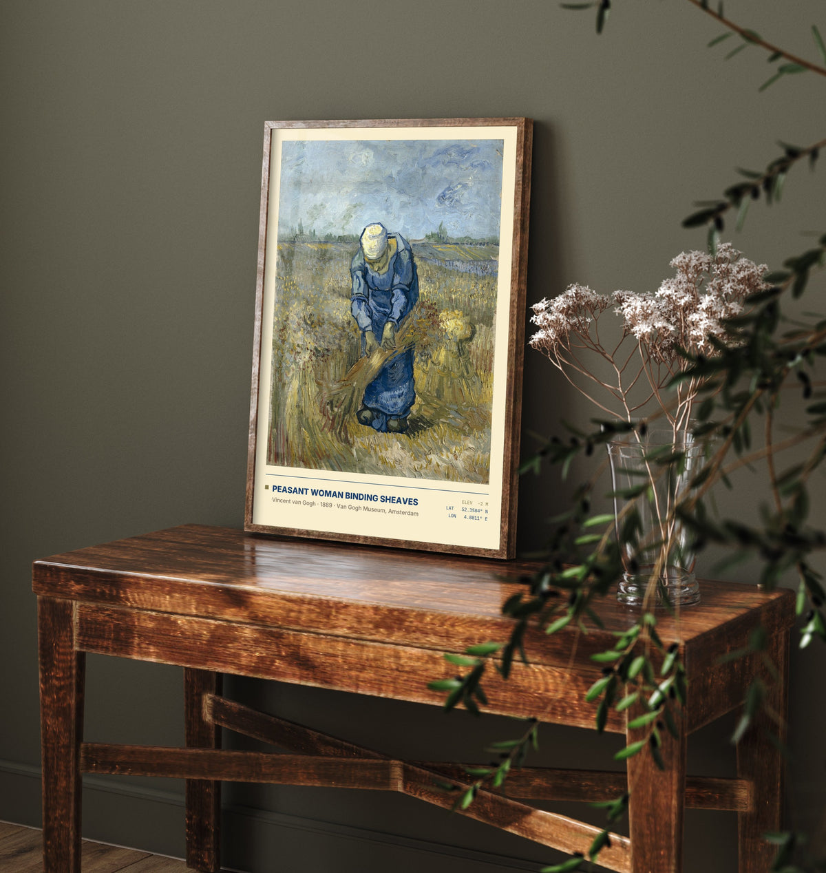 Peasant Woman Binding Sheaves by Vincent van Gogh Art Print - 1889 Post-Impressionist Classic Painting Poster - Harvest Gallery Surveymono