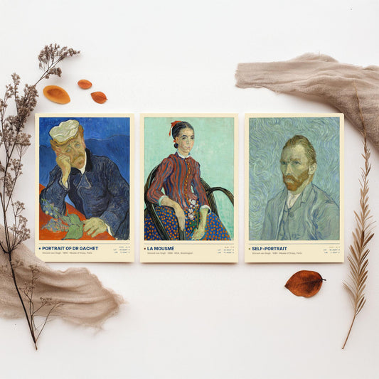 Van Gogh Portraits Set of Three Art Prints - Portrait of Dr Gachet, La Mousme, Self-Portrait - Vincent van Gogh Gallery Posters - Paintings