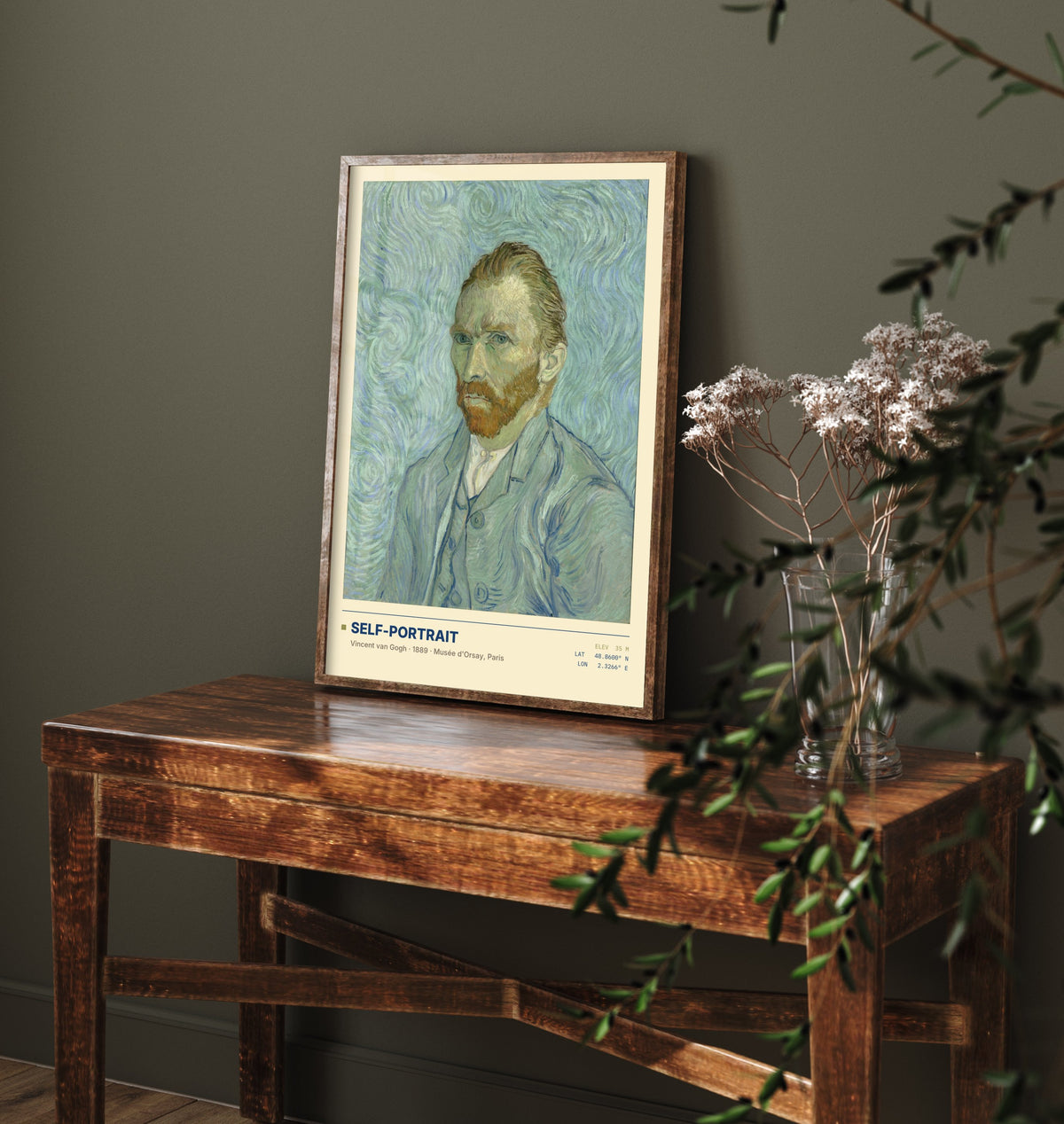 Self-Portrait by Vincent van Gogh Art Print - 1889 Post-Impressionist Classic Painting Poster - Swirling Blue Orsay Gallery Surveymono