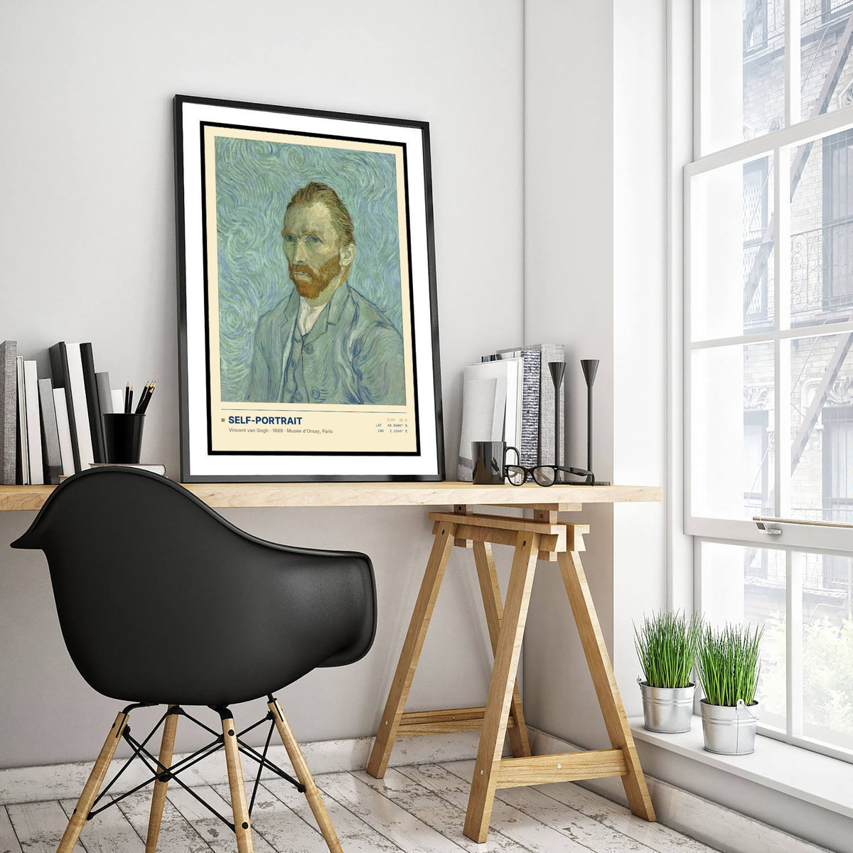 Self-Portrait by Vincent van Gogh Art Print - 1889 Post-Impressionist Classic Painting Poster - Swirling Blue Orsay Gallery Surveymono