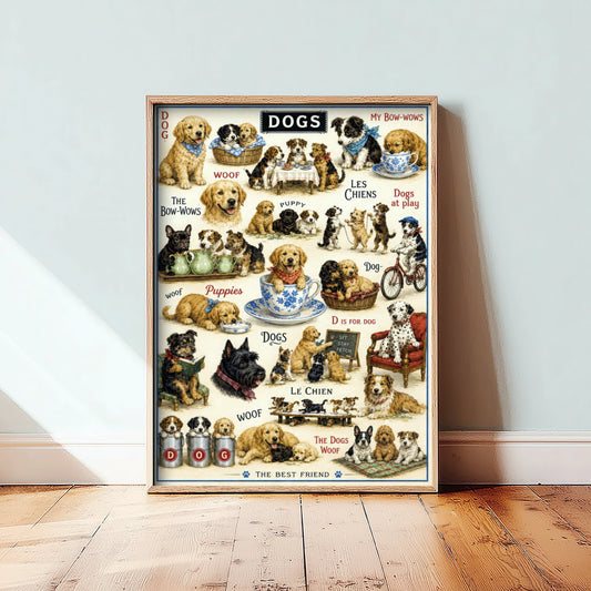Vintage Dogs Art Print - Dog Breeds Chart Poster - Antique Animal Illustration - Dog Lover Wall Art 1/3