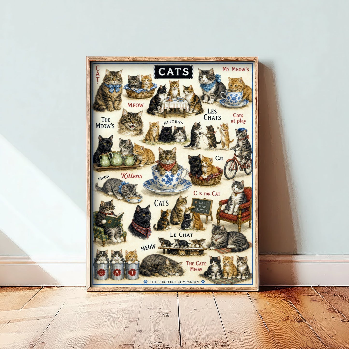Vintage Cats Art Print - Cat Breeds Chart Poster - Antique Animal Illustration - Cat Lover Wall Art 3/3