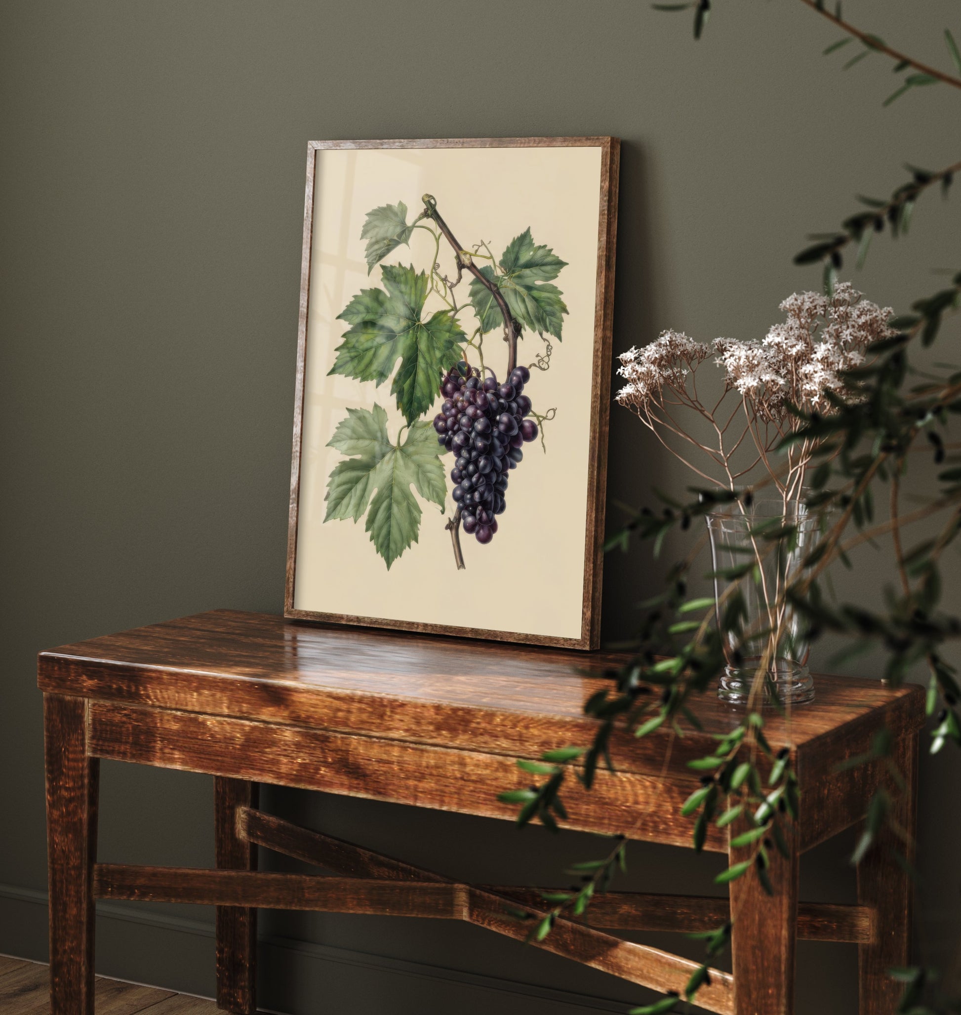 Grape Botanical Art Print - Vintage Fruit Kitchen Poster - Grapevine Illustration Wall Art V3 2/3