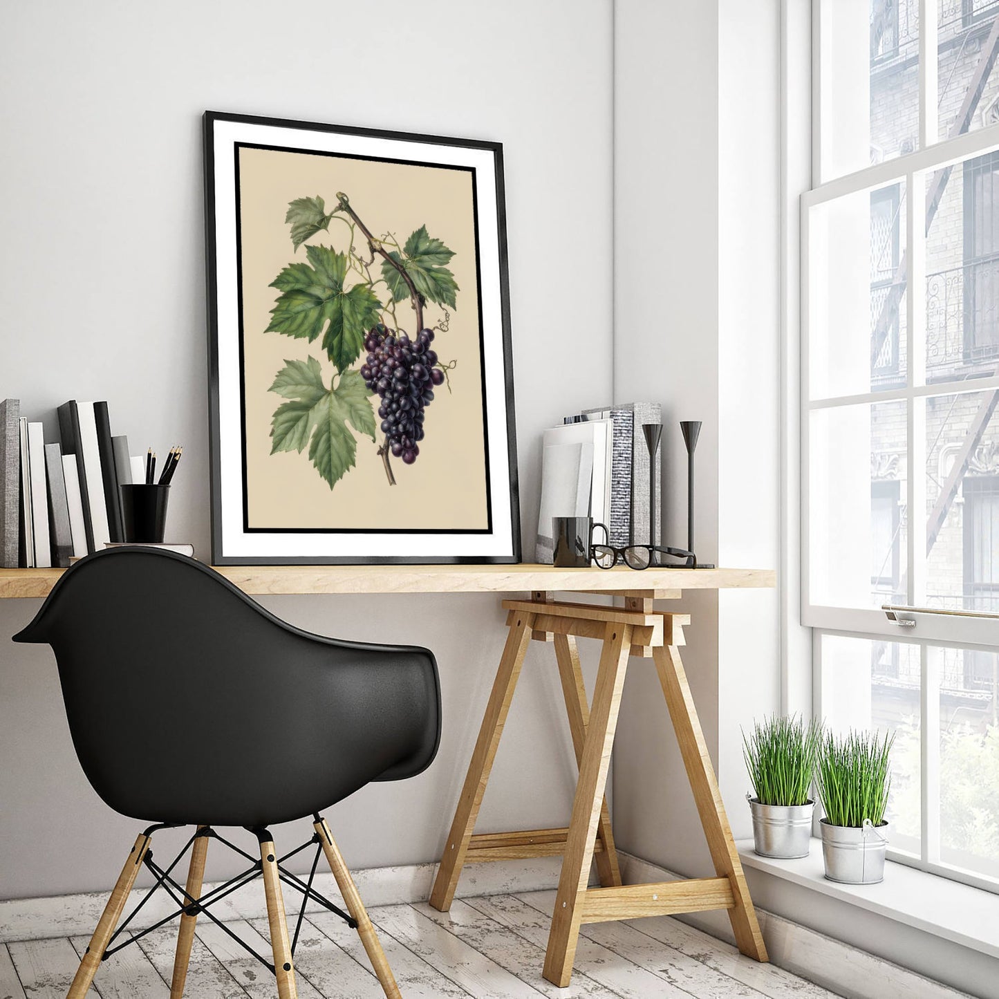 Grape Botanical Art Print - Vintage Fruit Kitchen Poster - Grapevine Illustration Wall Art V3 2/3