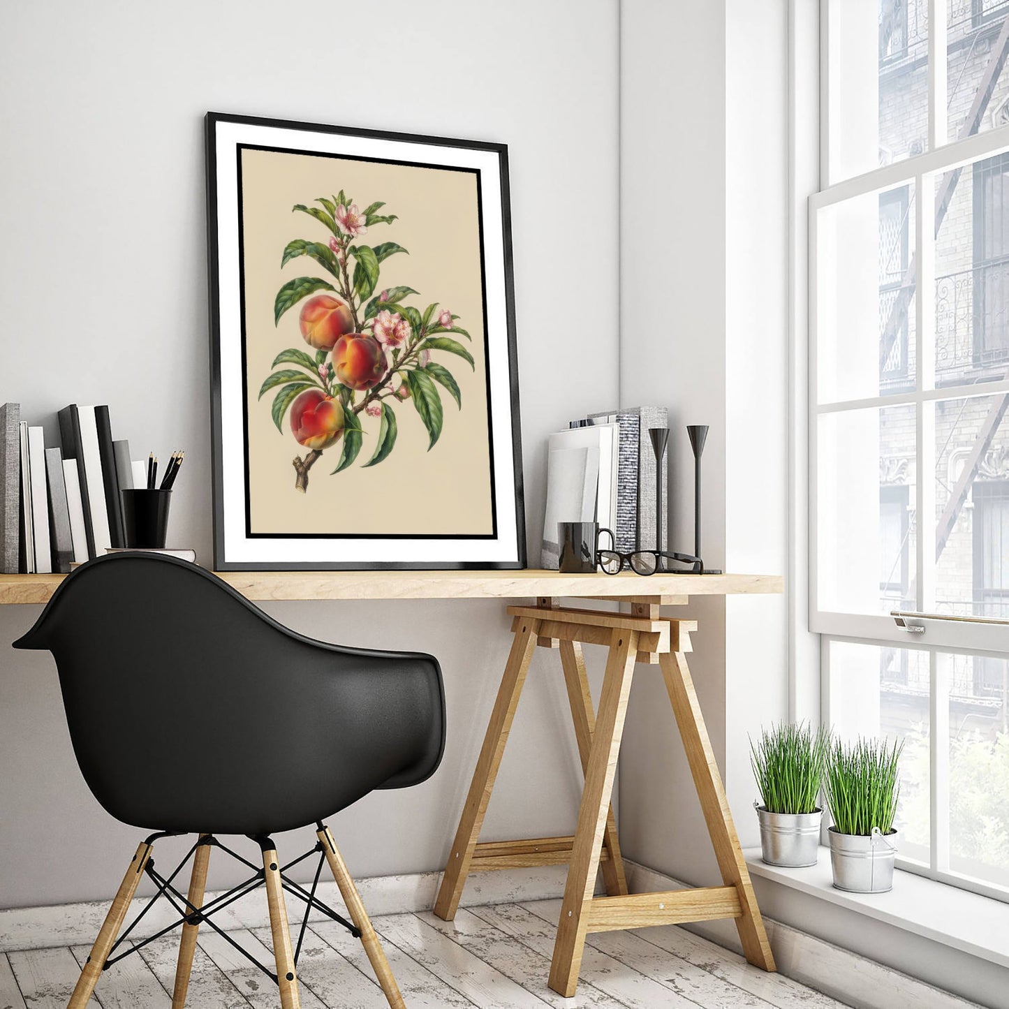 Peach Botanical Art Print - Vintage Fruit Kitchen Poster - Peach Blossom Illustration Wall Art V3 3/3