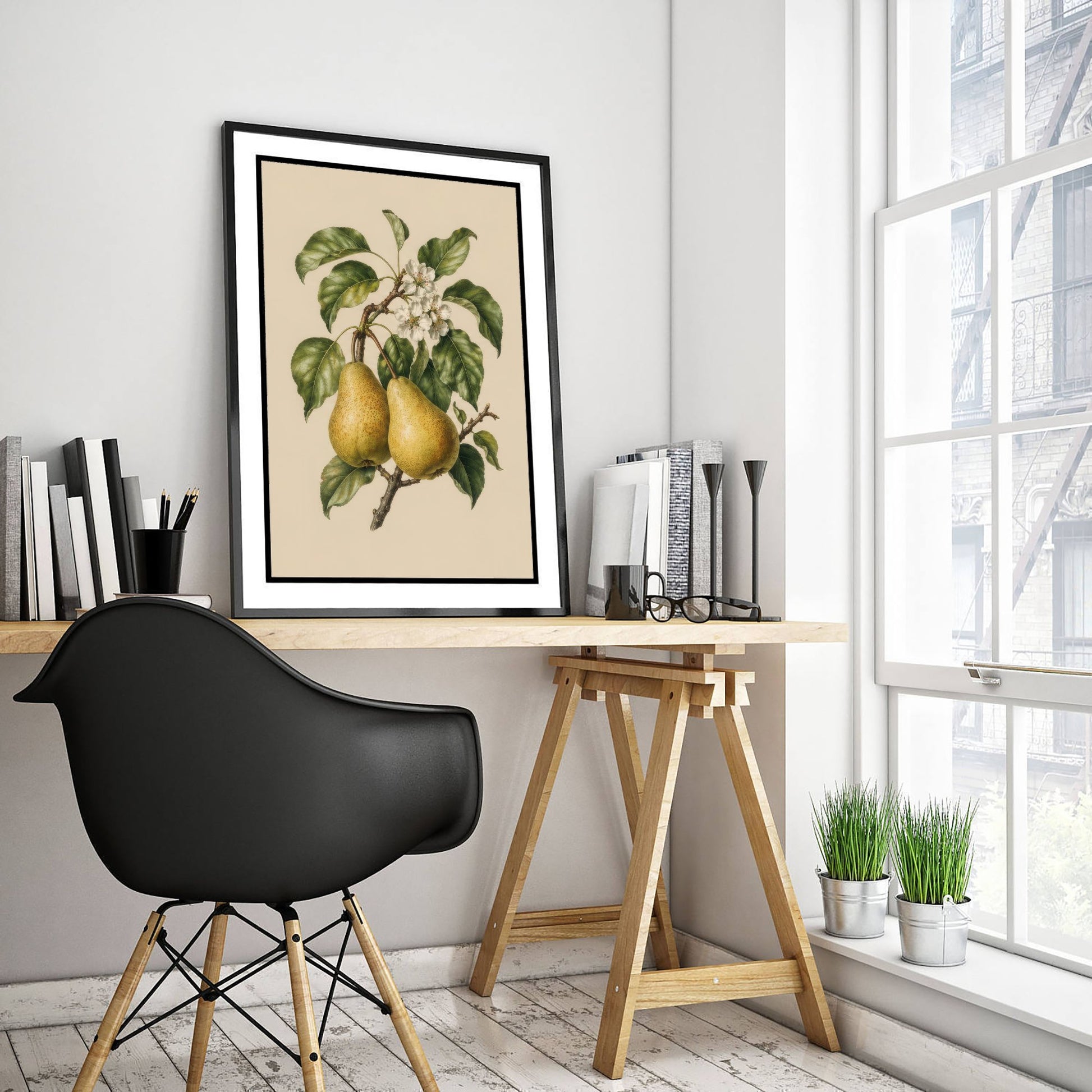 Pear Botanical Art Print - Vintage Fruit Kitchen Poster - Pear Illustration Wall Art V4 1/3