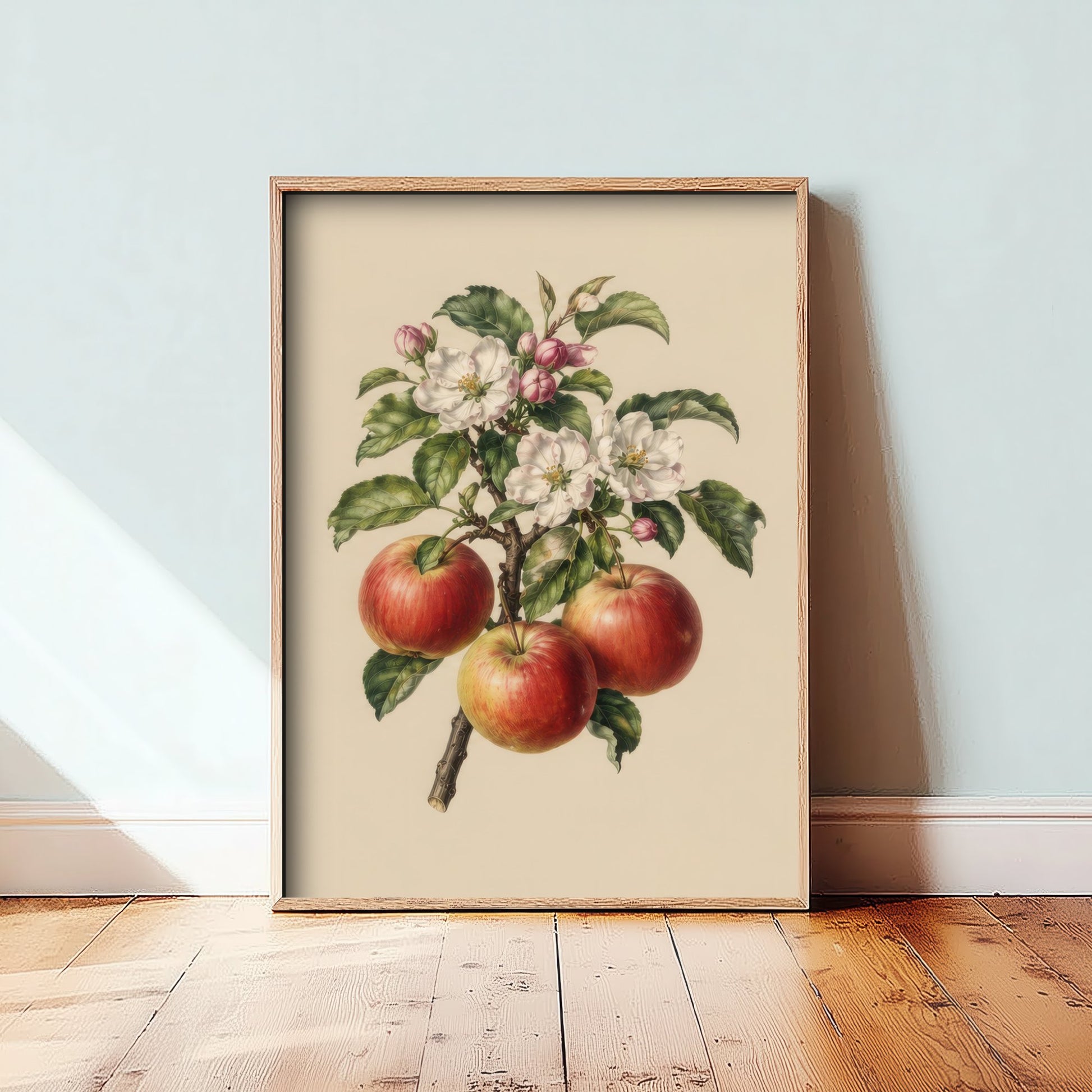 Apple Botanical Art Print - Vintage Fruit Kitchen Poster - Apple Blossom Illustration Wall Art V4 2/3