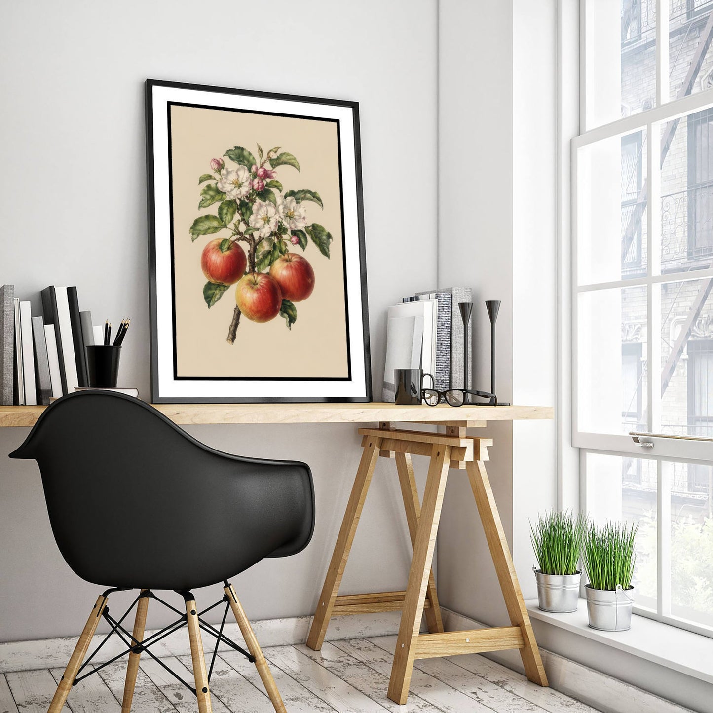 Apple Botanical Art Print - Vintage Fruit Kitchen Poster - Apple Blossom Illustration Wall Art V4 2/3
