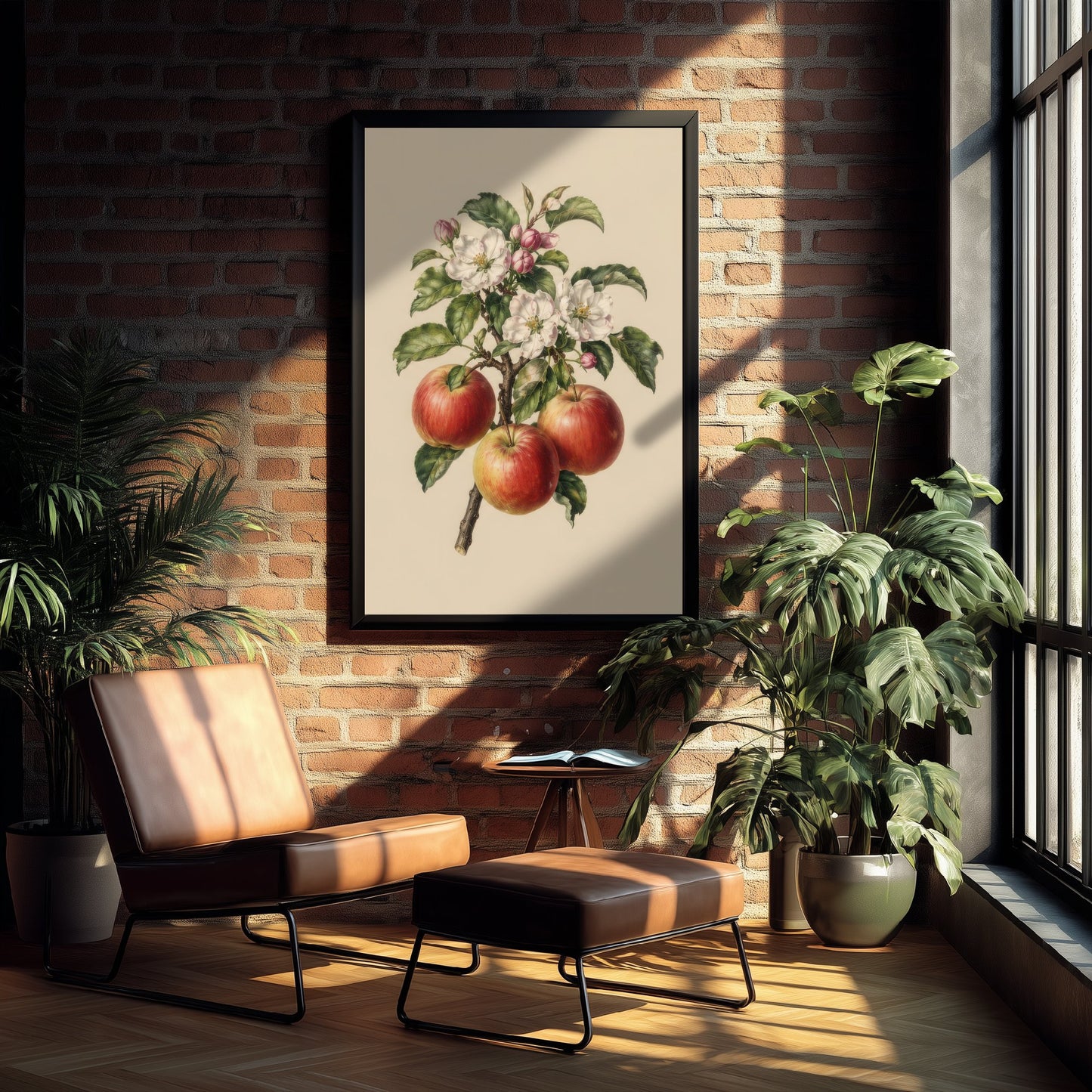 Apple Botanical Art Print - Vintage Fruit Kitchen Poster - Apple Blossom Illustration Wall Art V4 2/3