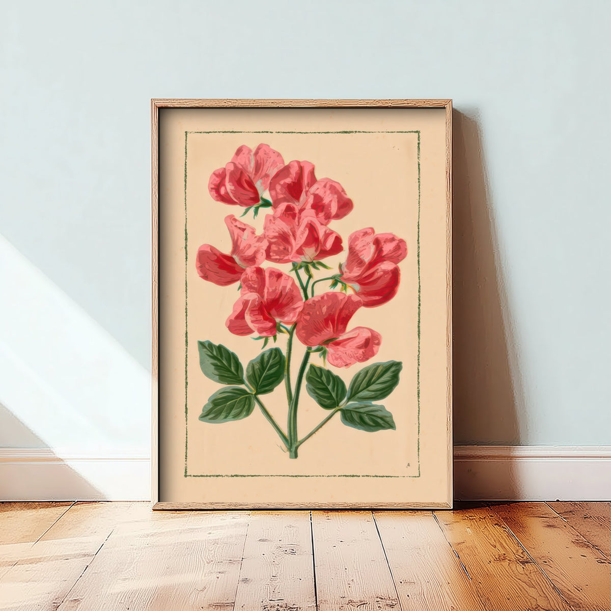Sweet Pea Art Print - Pink Cottage Flower Poster - Vintage Seed Packet Botanical Illustration V1 3/3