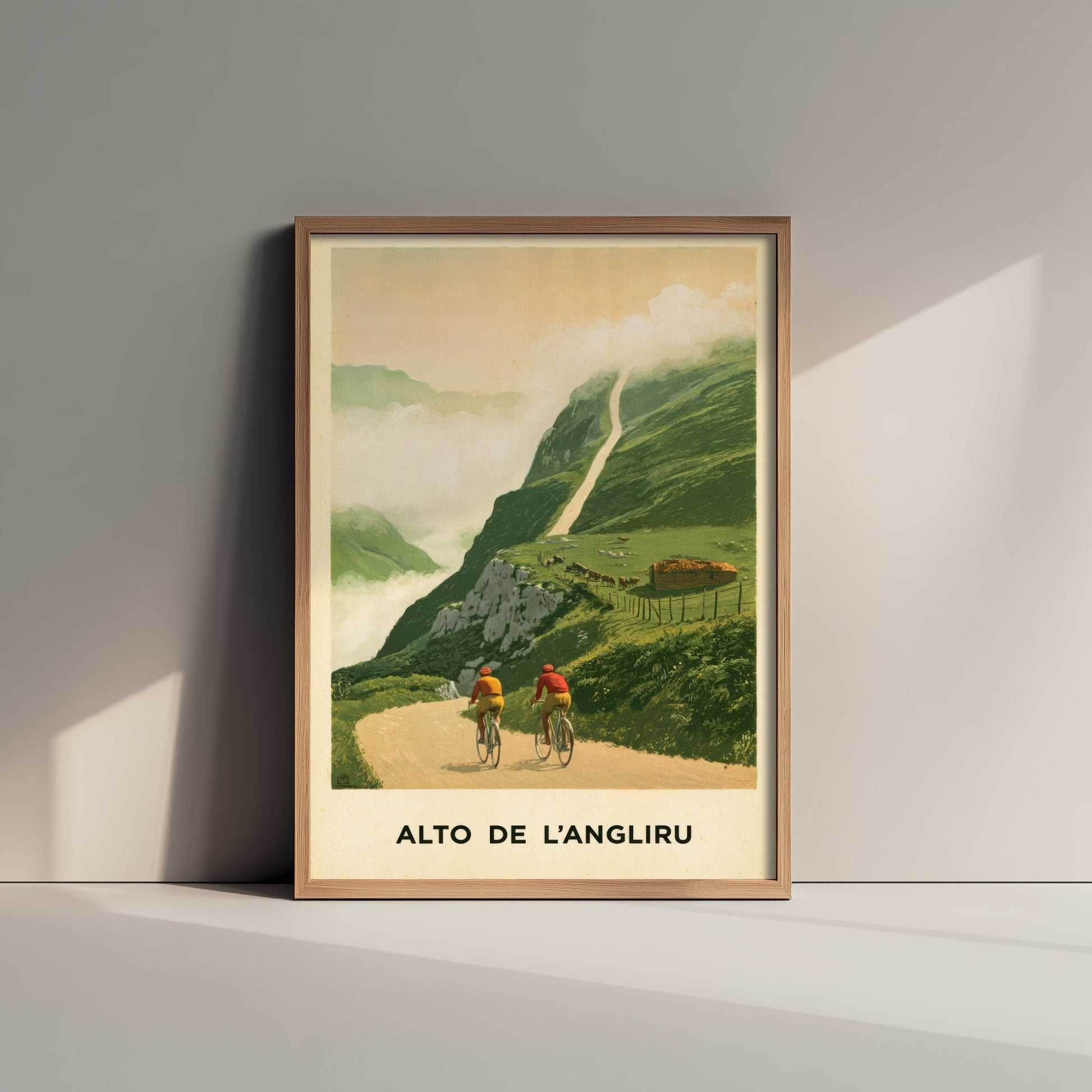 Alto de l'Angliru Vintage Cycling Art Print - Spain Vuelta Climb Illustration - Asturias Mountain Poster 1/3