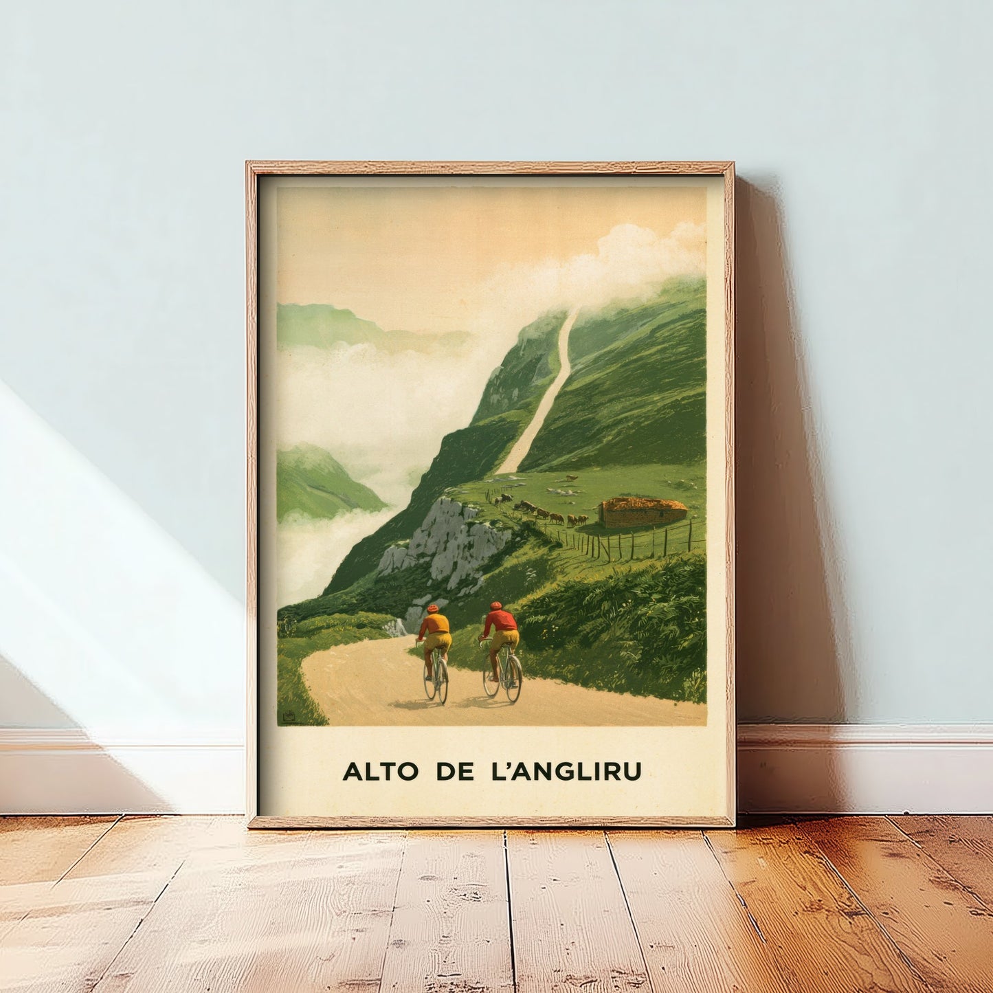 Alto de l'Angliru Vintage Cycling Art Print - Spain Vuelta Climb Illustration - Asturias Mountain Poster 1/3