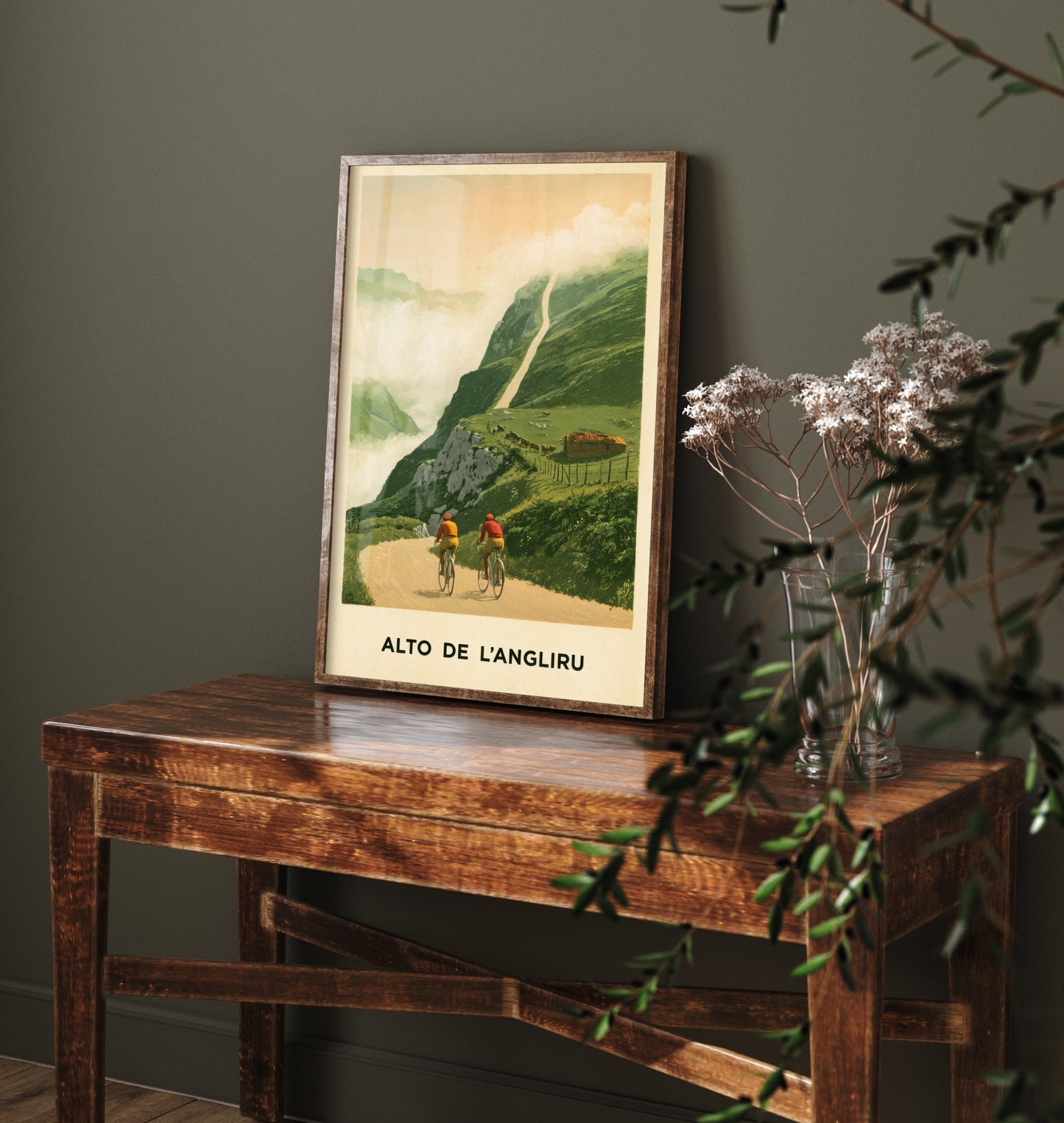Alto de l'Angliru Vintage Cycling Art Print - Spain Vuelta Climb Illustration - Asturias Mountain Poster 1/3