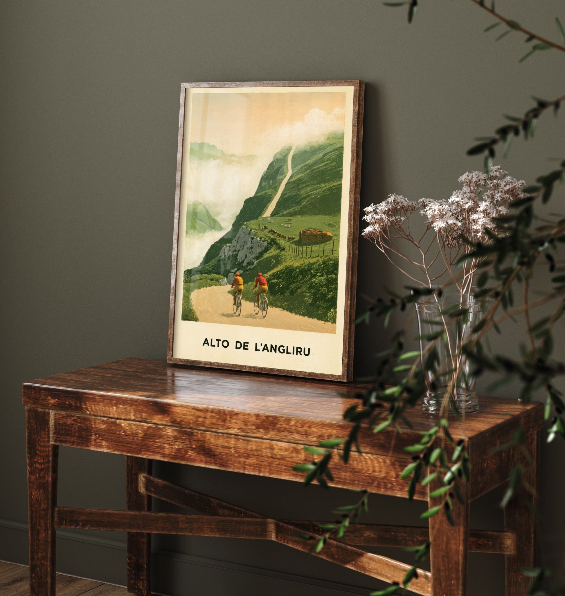Alto de l'Angliru Vintage Cycling Art Print - Spain Vuelta Climb Illustration - Asturias Mountain Poster 1/3