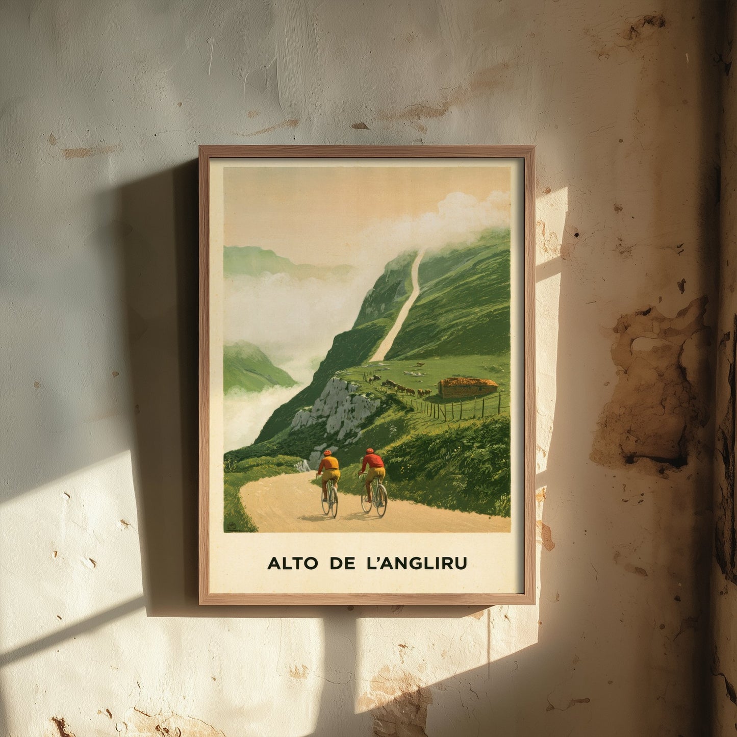 Alto de l'Angliru Vintage Cycling Art Print - Spain Vuelta Climb Illustration - Asturias Mountain Poster 1/3