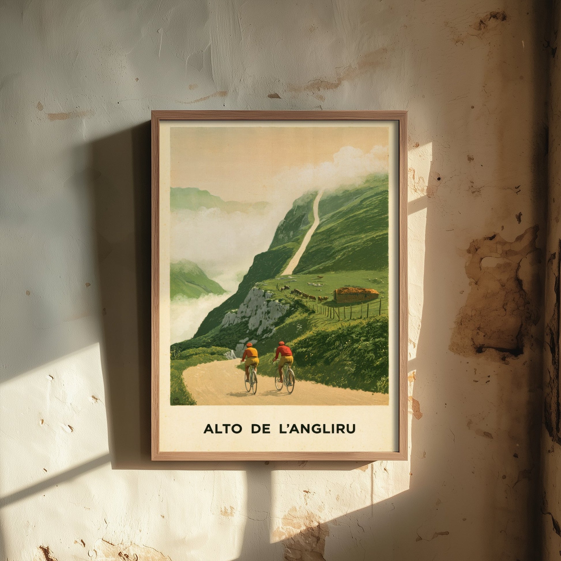 Alto de l'Angliru Vintage Cycling Art Print - Spain Vuelta Climb Illustration - Asturias Mountain Poster 1/3
