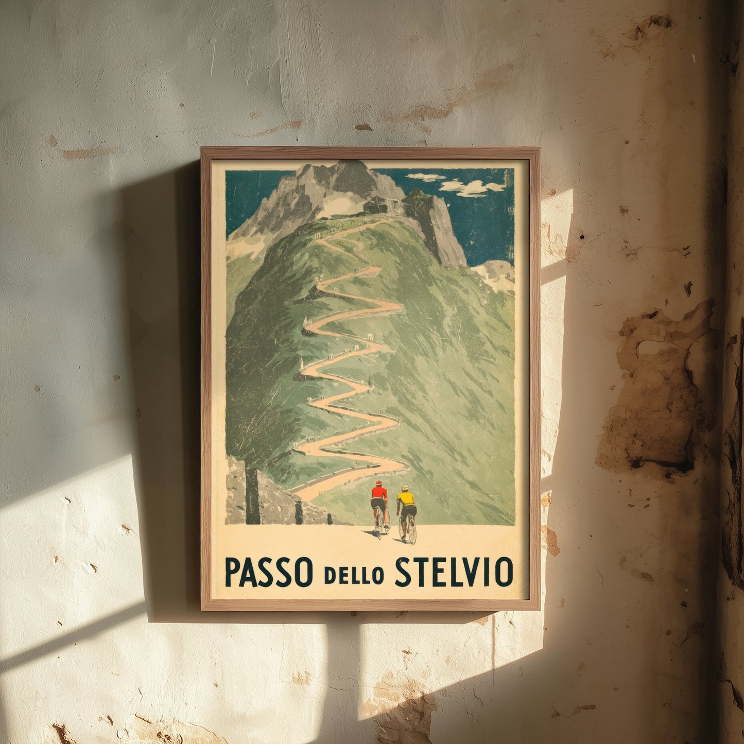 Passo dello Stelvio Vintage Cycling Art Print - Italy Giro Climb Illustration - Alpine Hairpins Poster 2/3