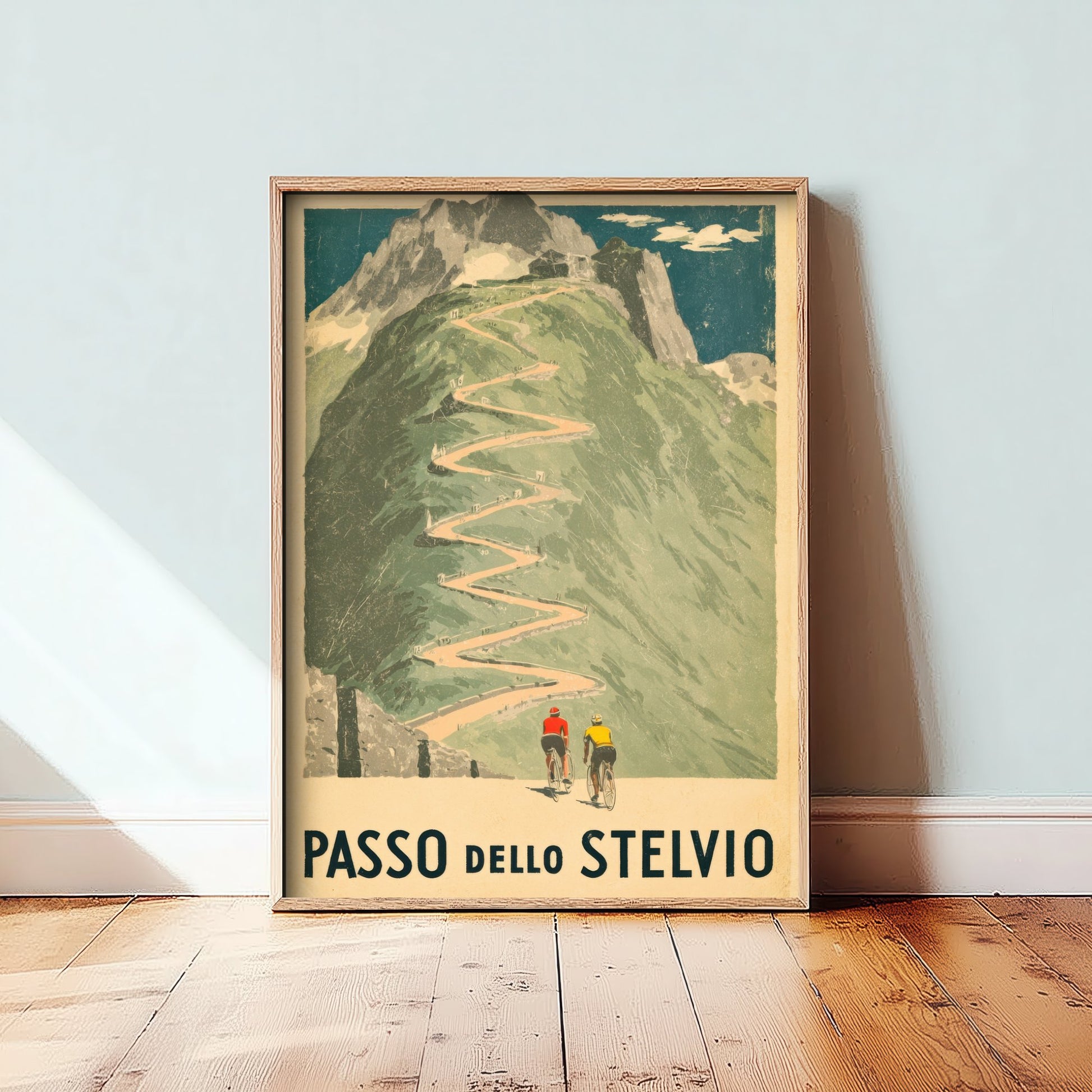 Passo dello Stelvio Vintage Cycling Art Print - Italy Giro Climb Illustration - Alpine Hairpins Poster 2/3
