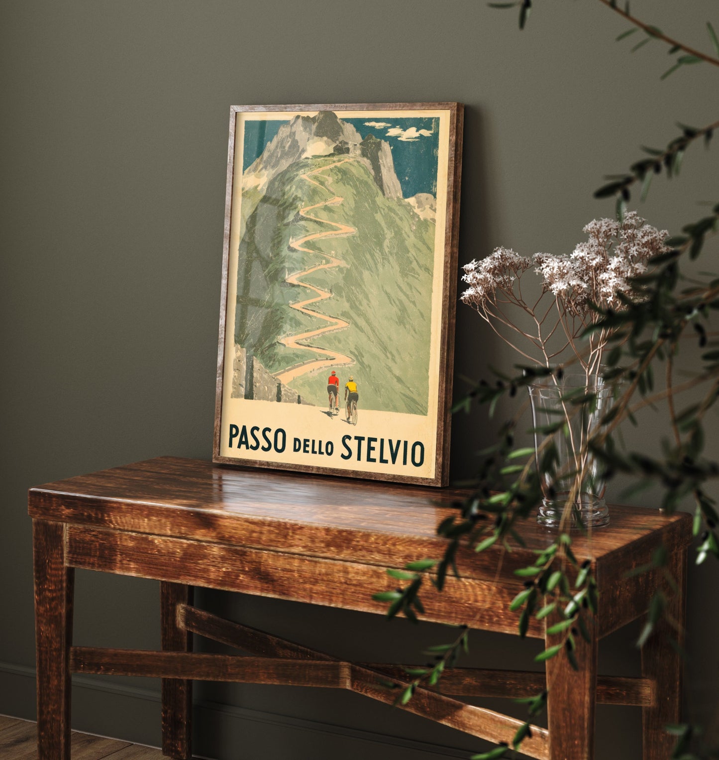 Passo dello Stelvio Vintage Cycling Art Print - Italy Giro Climb Illustration - Alpine Hairpins Poster 2/3
