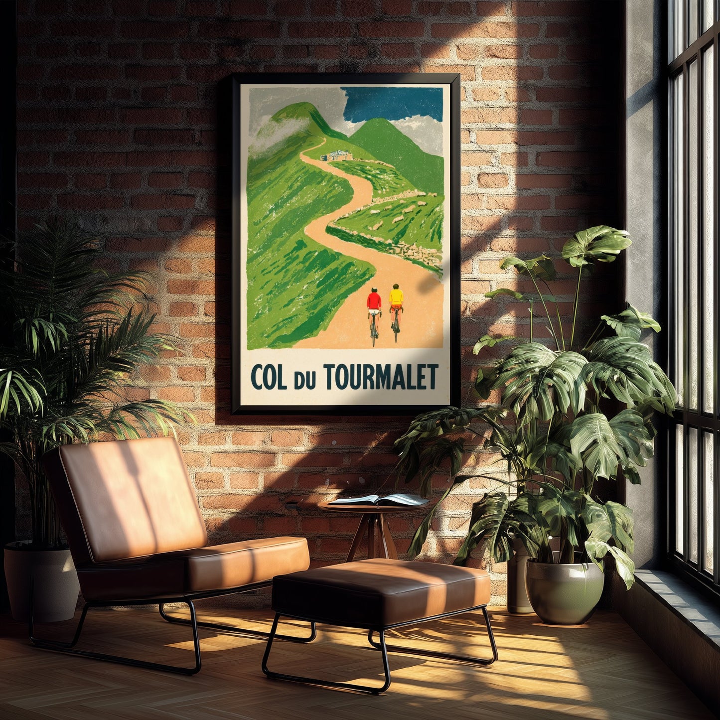 Col du Tourmalet Retro Bike Race Art Print - Sunny Pyrenees Mountain Pass Poster - Flat Colour Cycling Illustration V2 1/3