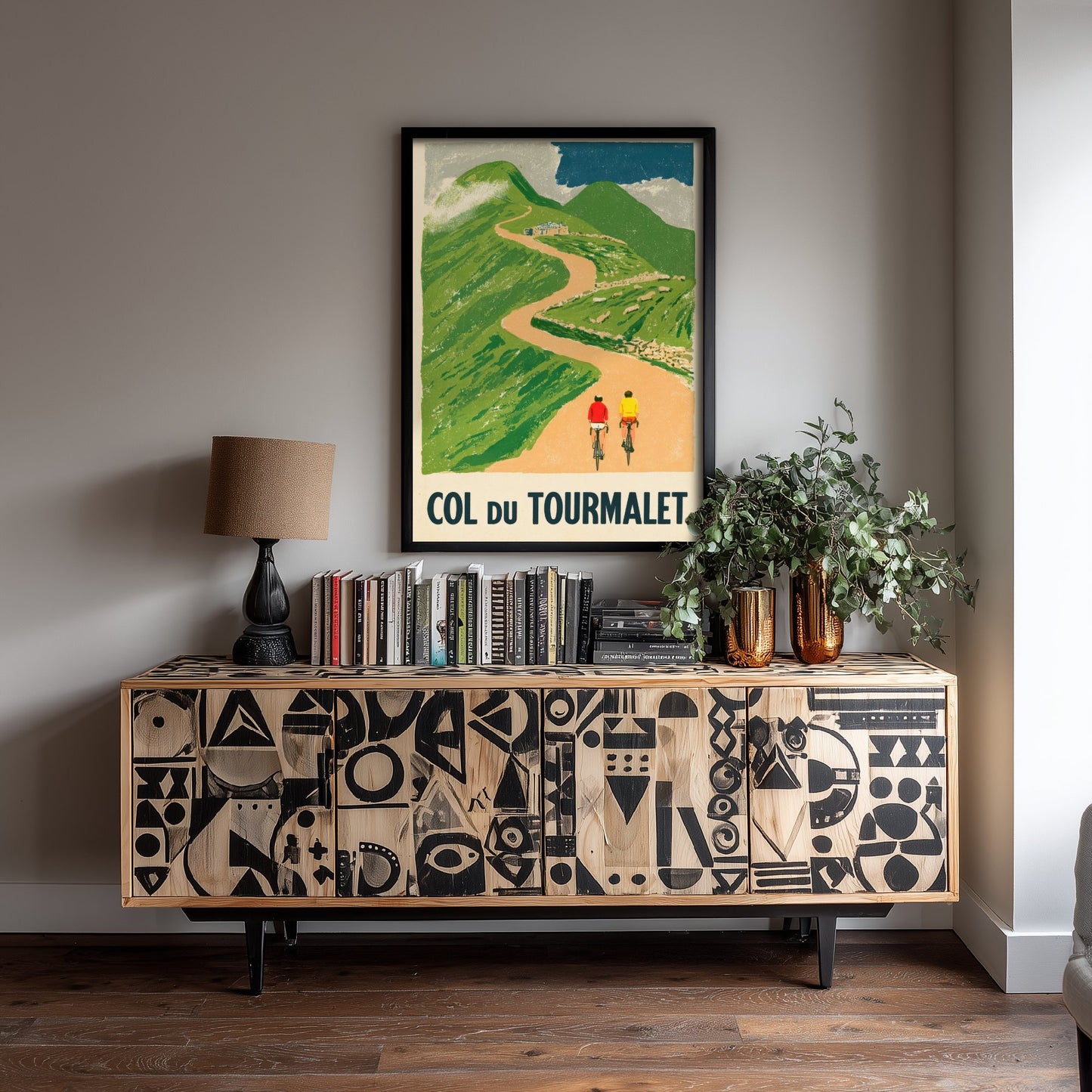 Col du Tourmalet Retro Bike Race Art Print - Sunny Pyrenees Mountain Pass Poster - Flat Colour Cycling Illustration V2 1/3