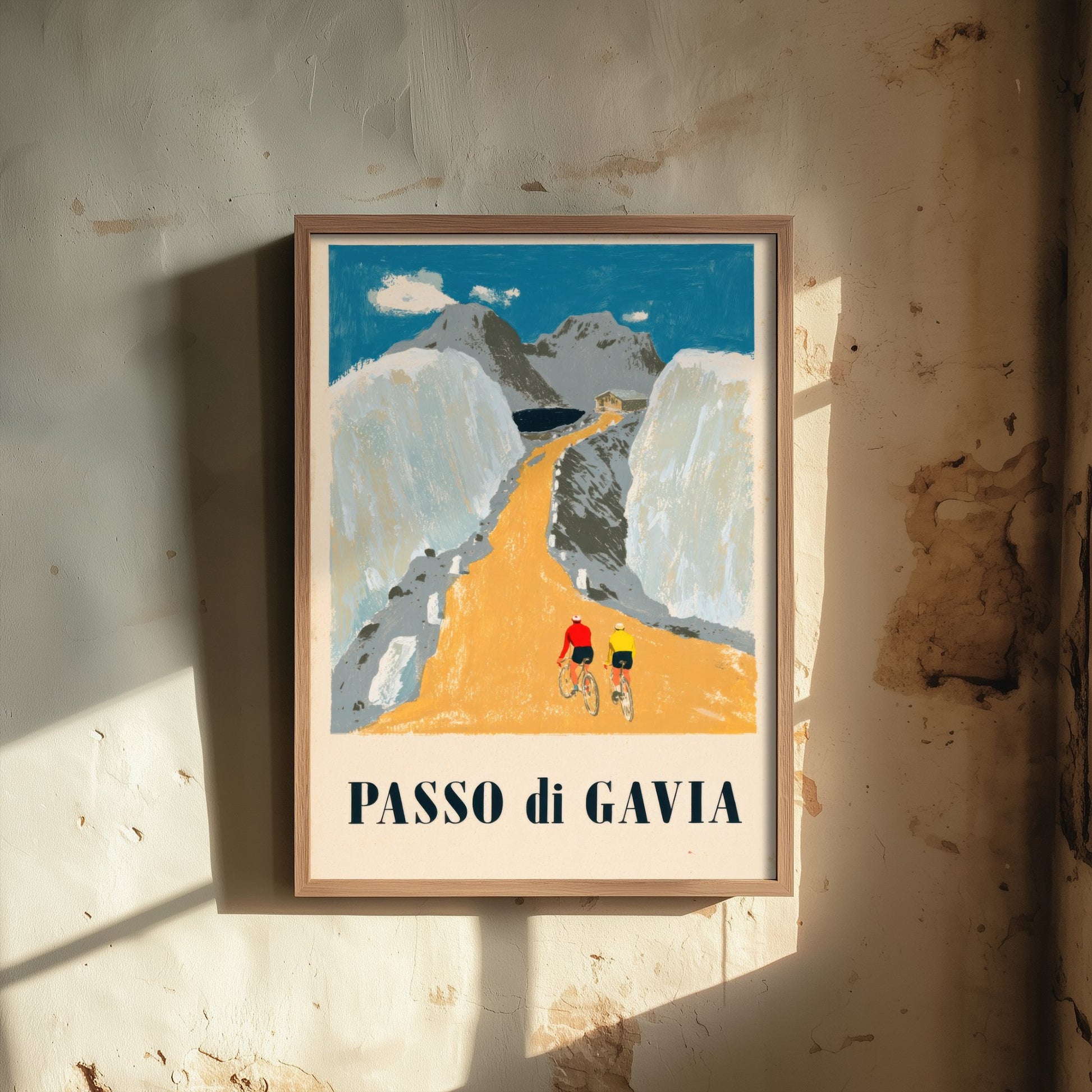 Passo di Gavia Retro Bike Race Poster - Snowbound Alpine Road Art Print - Bold Flat Colour Cycling Illustration V2 2/3