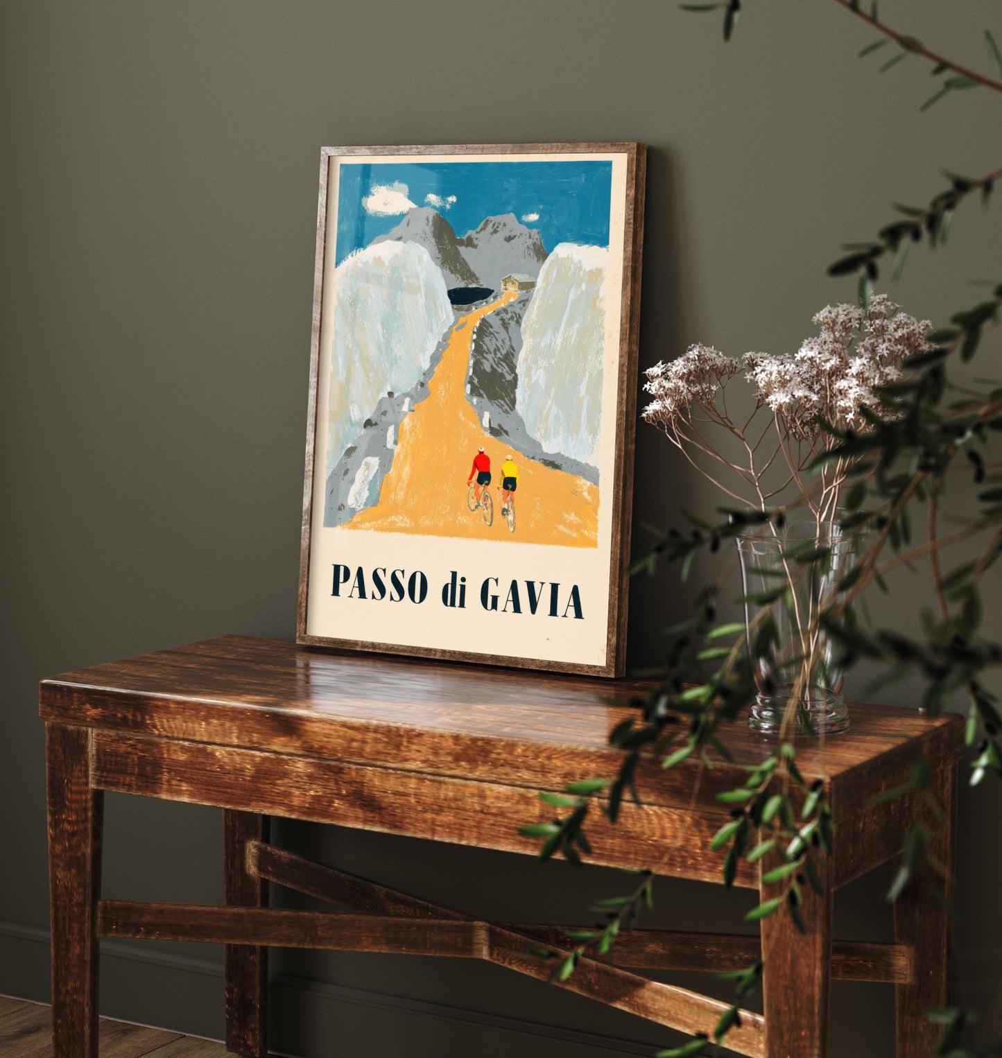 Passo di Gavia Retro Bike Race Poster - Snowbound Alpine Road Art Print - Bold Flat Colour Cycling Illustration V2 2/3