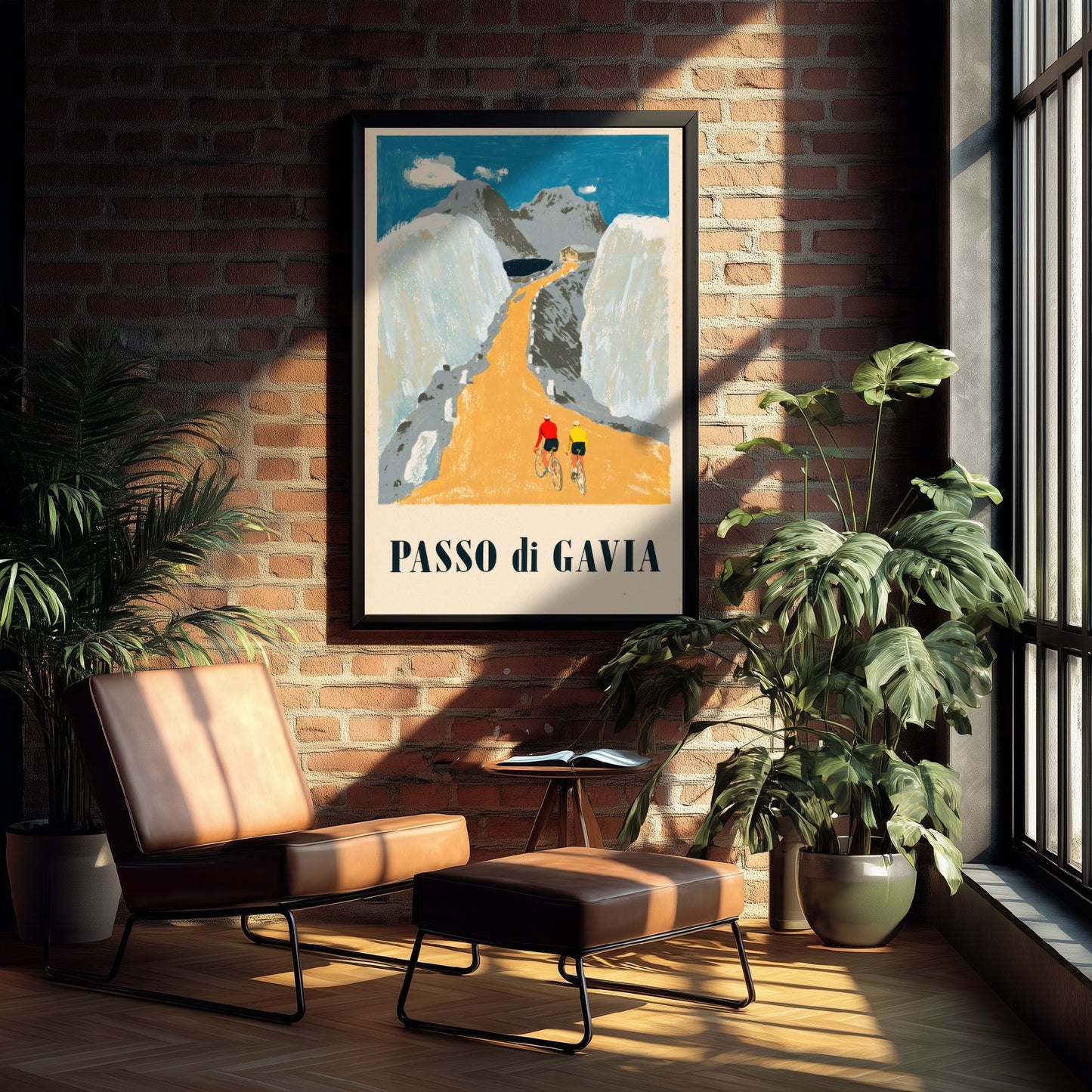 Passo di Gavia Retro Bike Race Poster - Snowbound Alpine Road Art Print - Bold Flat Colour Cycling Illustration V2 2/3