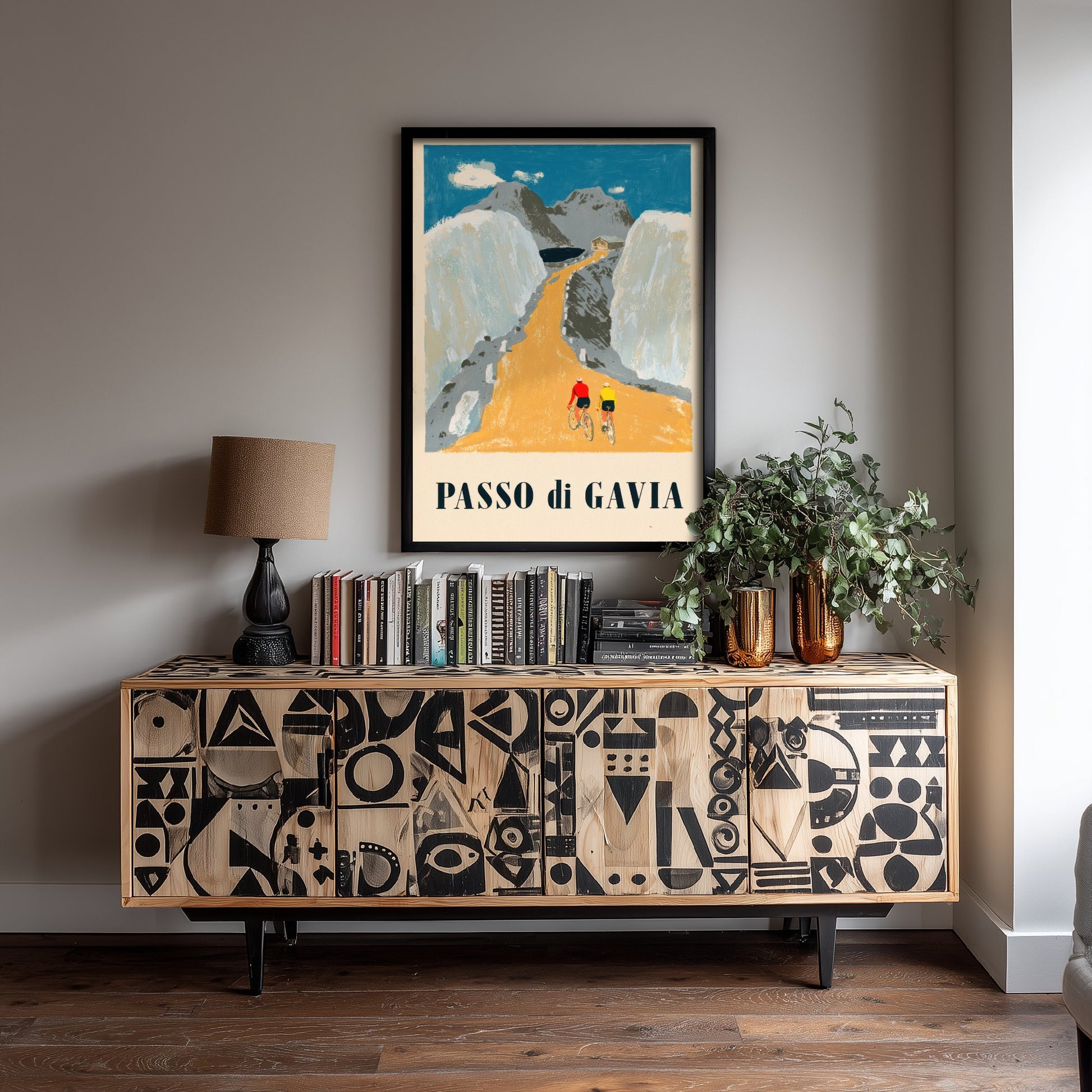 Passo di Gavia Retro Bike Race Poster - Snowbound Alpine Road Art Print - Bold Flat Colour Cycling Illustration V2 2/3