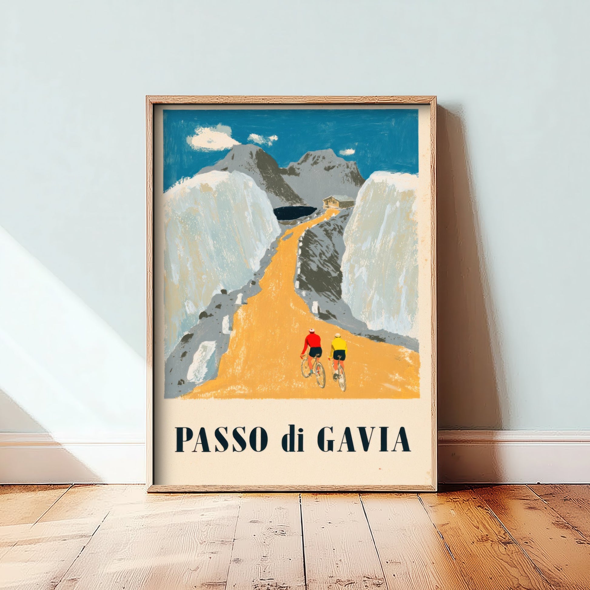 Passo di Gavia Retro Bike Race Poster - Snowbound Alpine Road Art Print - Bold Flat Colour Cycling Illustration V2 2/3