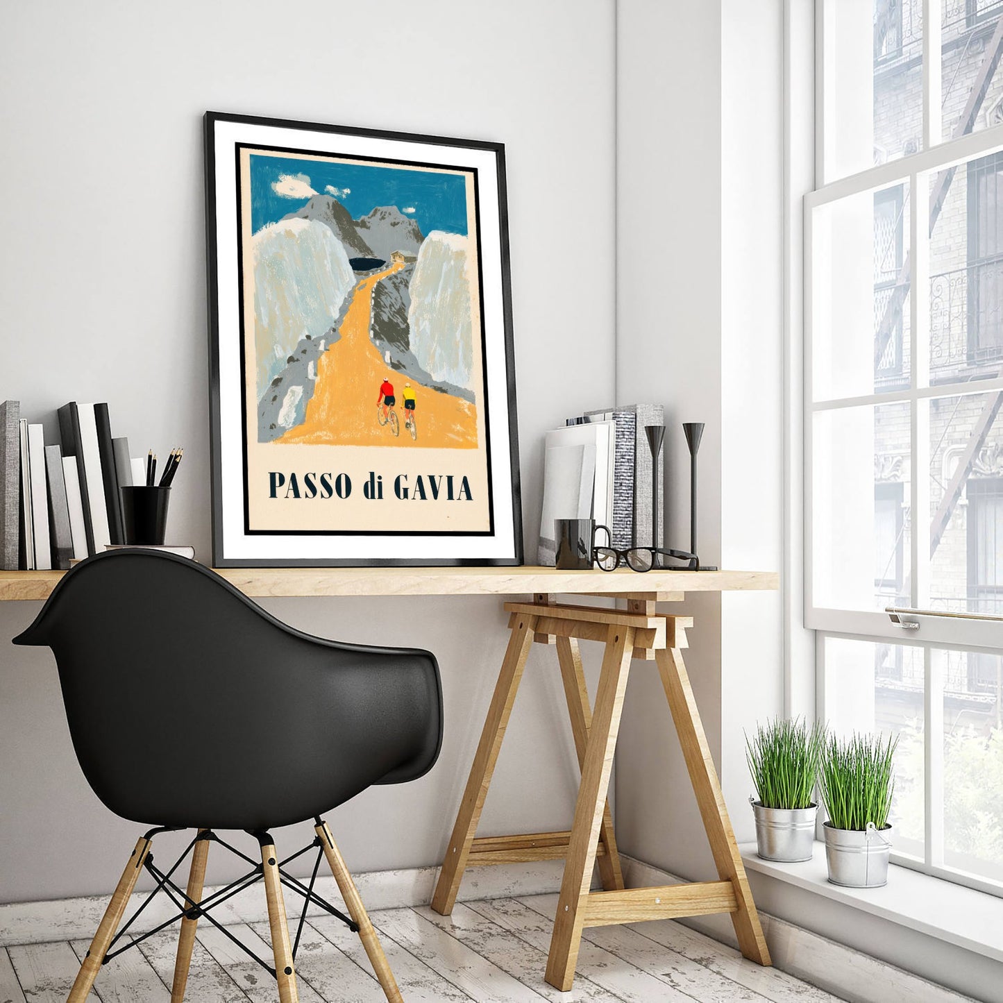 Passo di Gavia Retro Bike Race Poster - Snowbound Alpine Road Art Print - Bold Flat Colour Cycling Illustration V2 2/3
